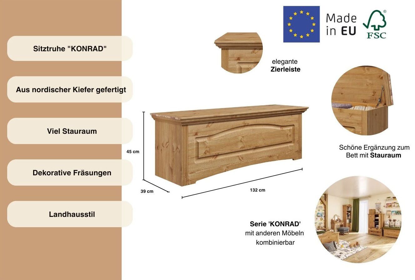 Home affaire Slaapkamerbankje Konrad van massief, fsc®-gecertificeerd grenen