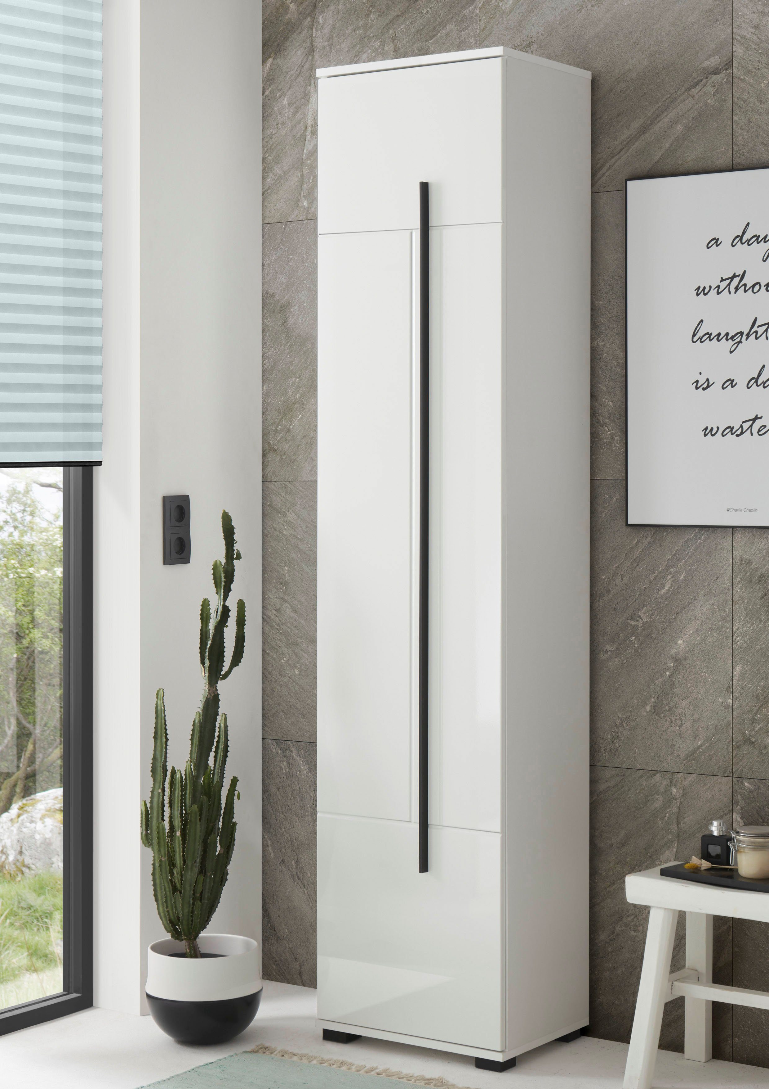 INOSIGN Hoge kast Cantara, Badschrank in Hochglanz Weiß, Hochschrank im modernen Design
