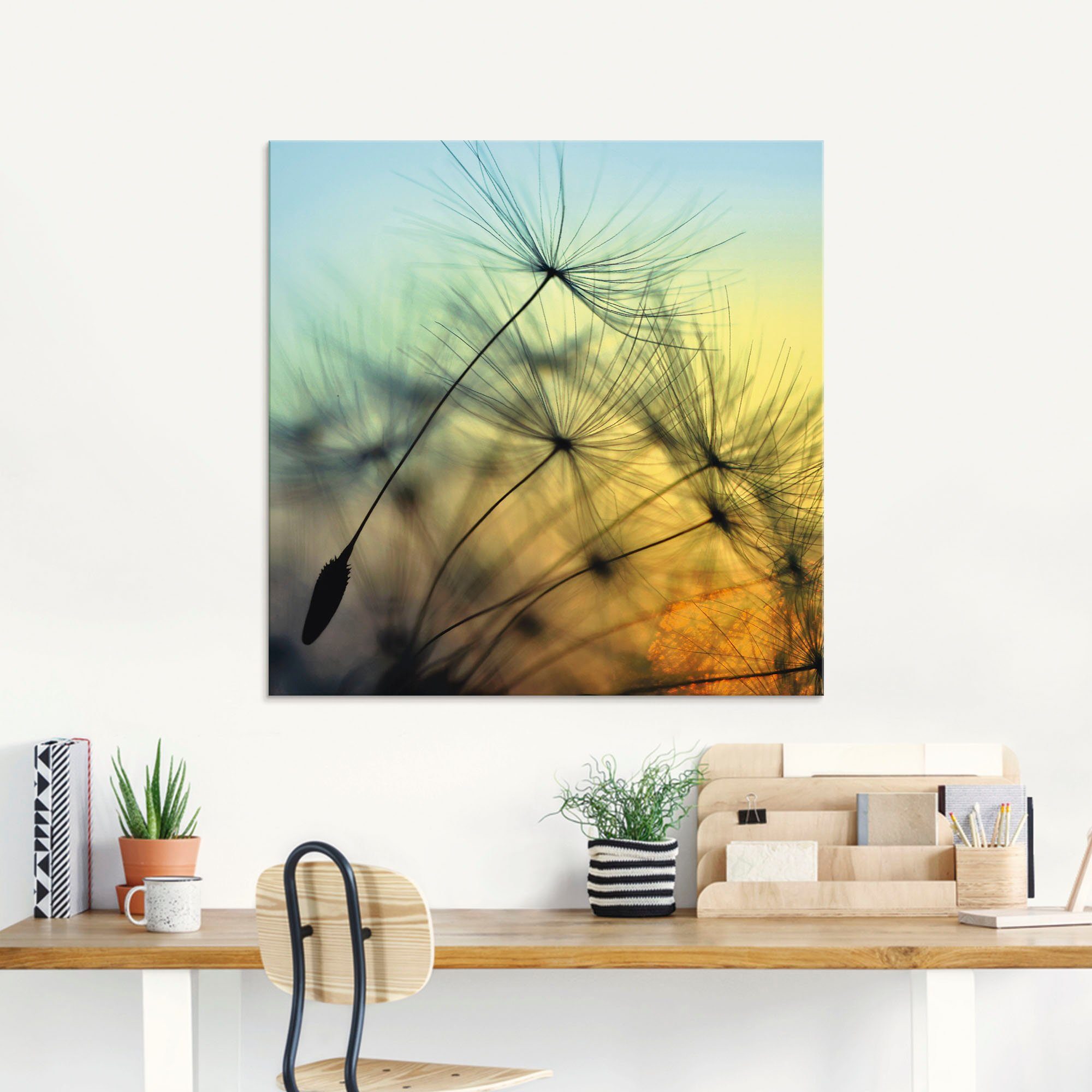 Artland Print op glas Goudkleurige zonsondergang en paardenbloemen
