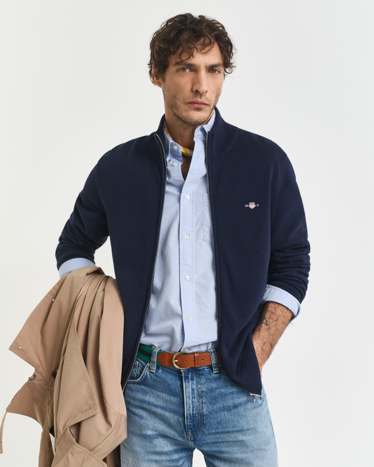 Gant Cardigan CASUAL COTTON ZIP CARDIGAN Met ribbels aan opstaande kraag, mouwen en zoom