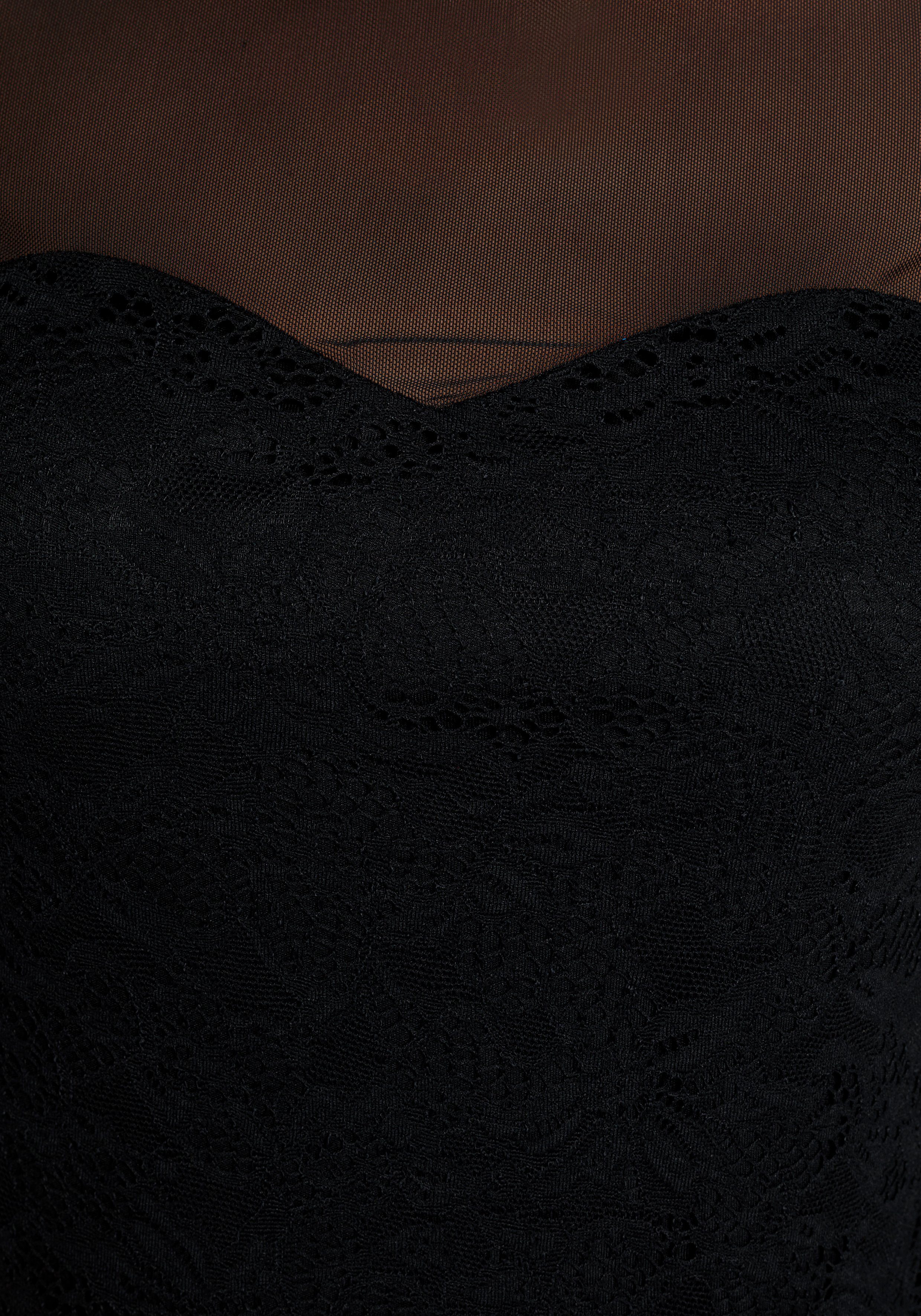 Melrose Shirt met lange mouwen getailleerde pasvorm, van netstof, met viscose voering, met kant
