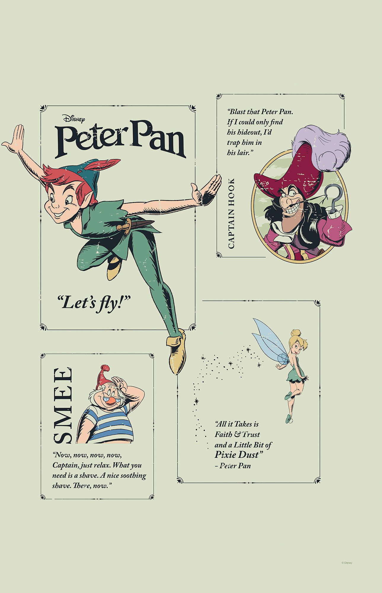 Komar Artprint op linnen Peter Pan Let´s Fly! - Afmeting 40 x 60 cm Canvasdoek met echt houten frame, kinderkamer (1 stuk)