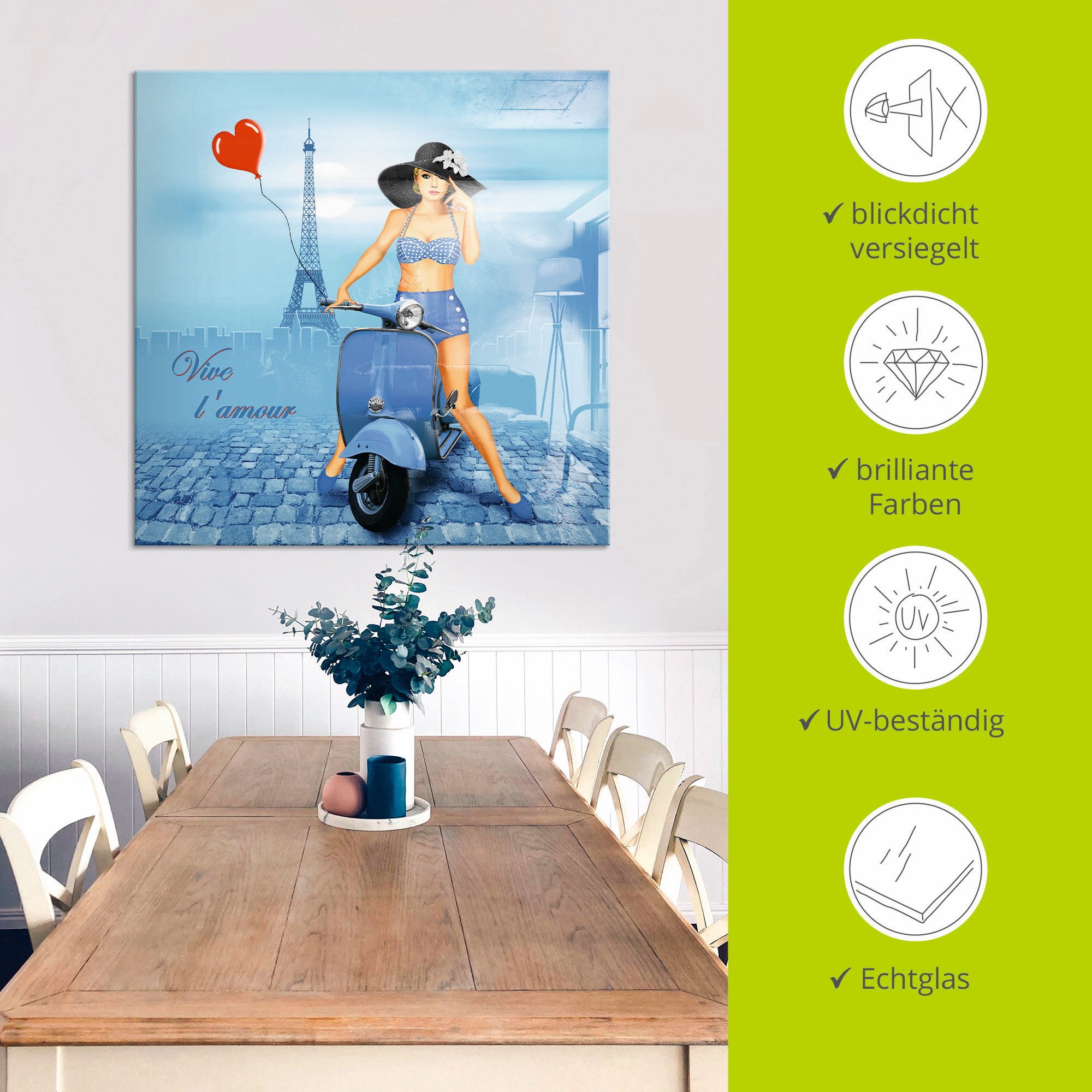 Artland Print op glas Lang leve de liefde in verschillende maten