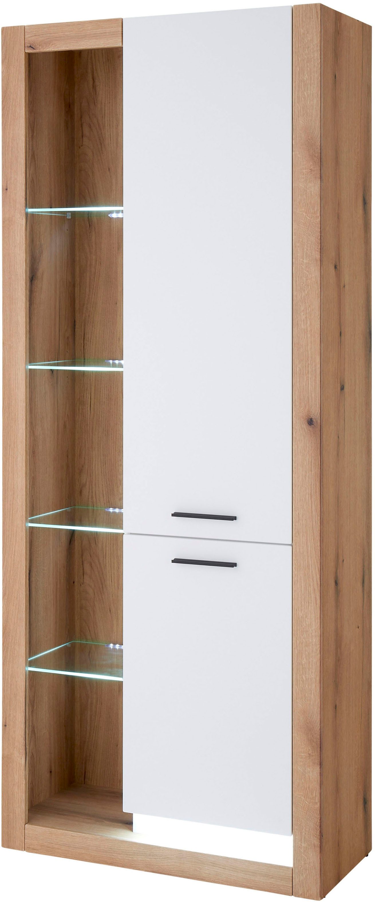 INOSIGN Vitrinekast Brixen, vitrinekast in eik decor, moderne staande vitrinekast Metalen grepen, voldoende opbergruimte, veelzijdig toepasbaar, 80 cm breed