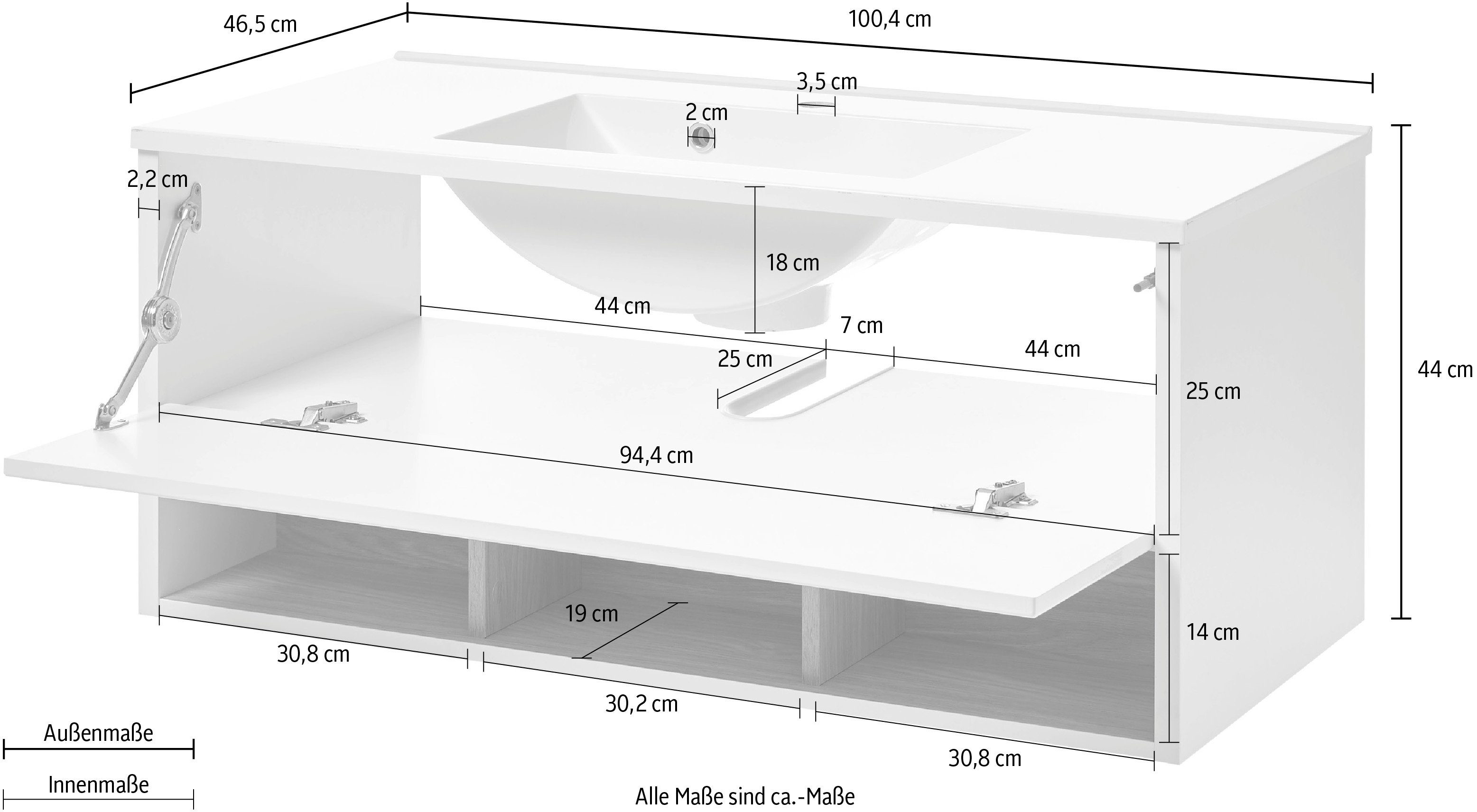 Places of Style Wastafelonderkast Studio Line, wastafel inclusief wasbak, modern ontwerp