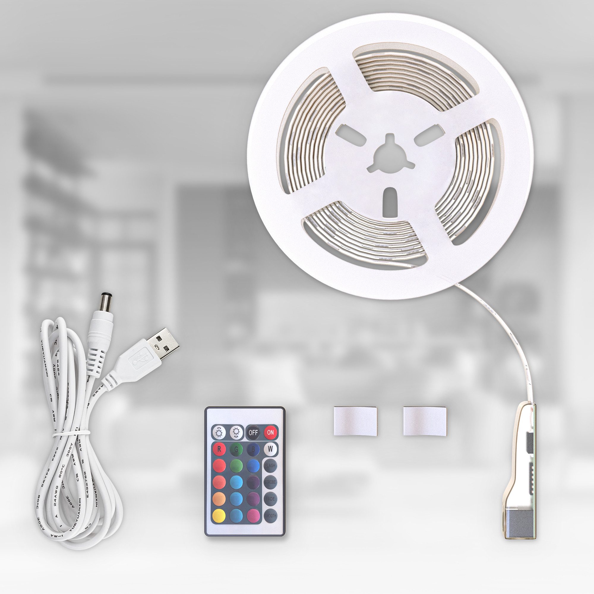 B.K.Licht Led-strip USB LED strip, 3 m, met kleurverandering Lichtstrip, met afstandsbediening, zelfklevend (1 stuk)