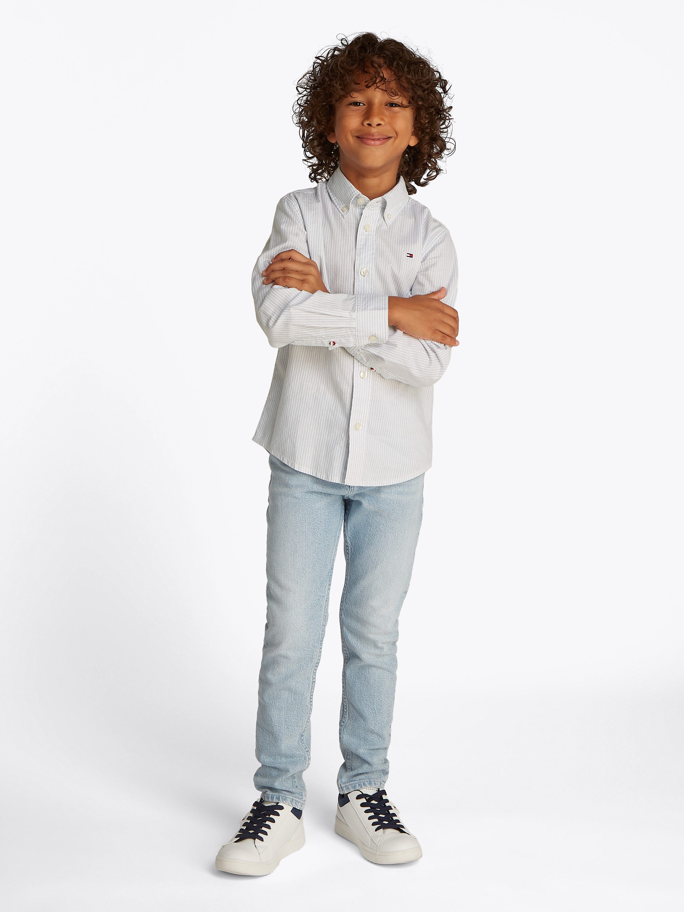 Tommy Hilfiger Overhemd met lange mouwen FLEX ITHACA SHIRT LS met streepjespatroon, logo-borduursel