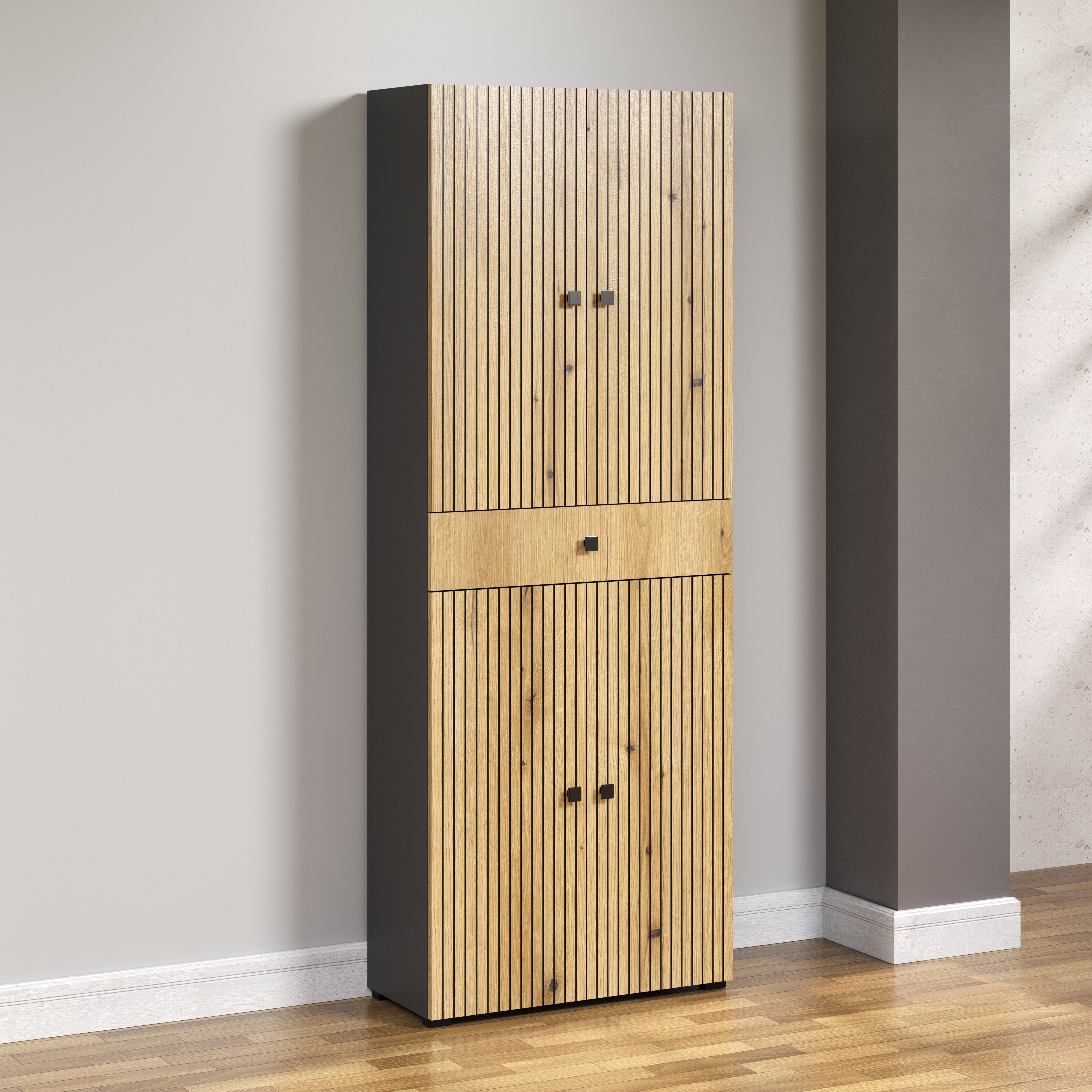 welltime Hoge kast Amrum Breedte 40 cm, ruime hoge kast eik ribbellook badkamerkast