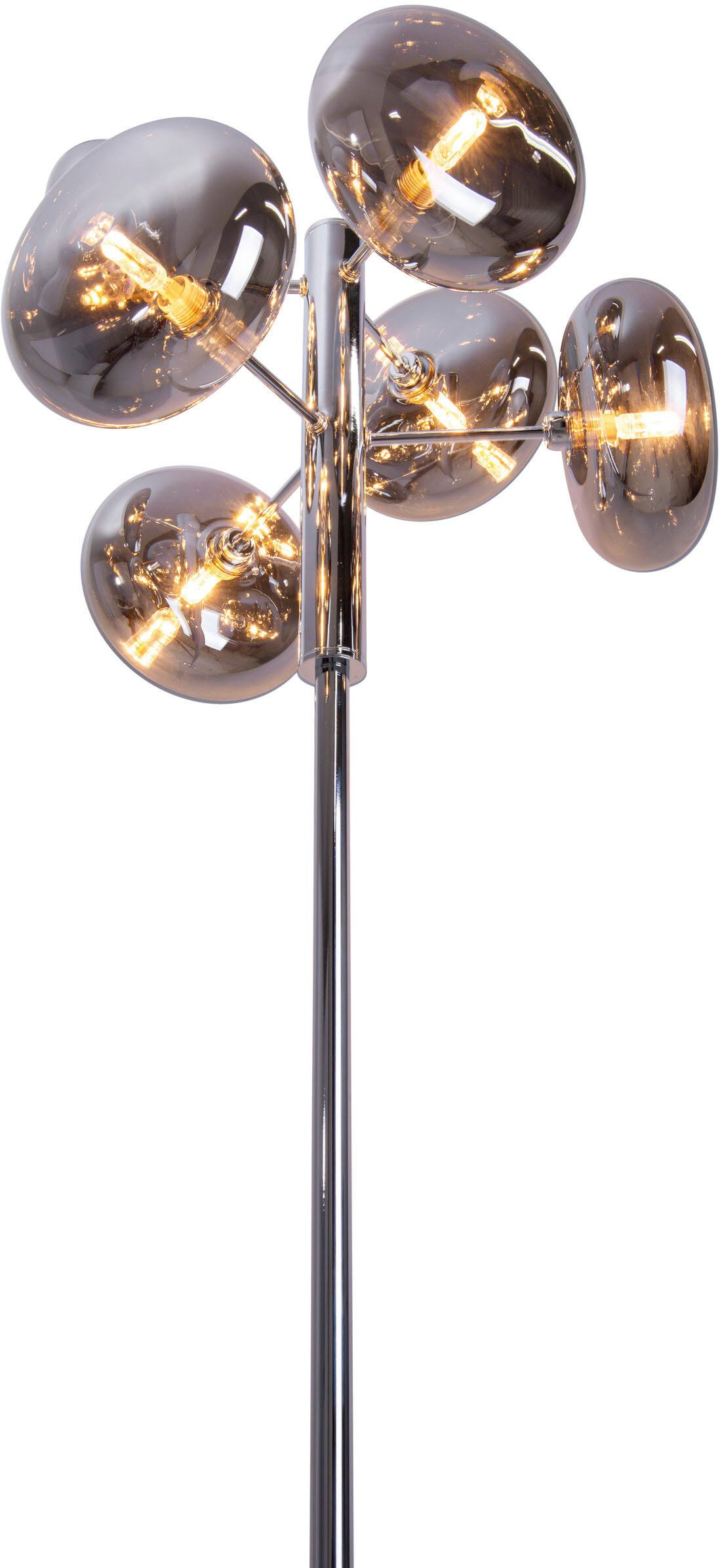 näve Staande lamp ORION 6-armig, g9, glazen kappen rook/chroom, toevoer 200cm met voetenschakelaar (1 stuk)
