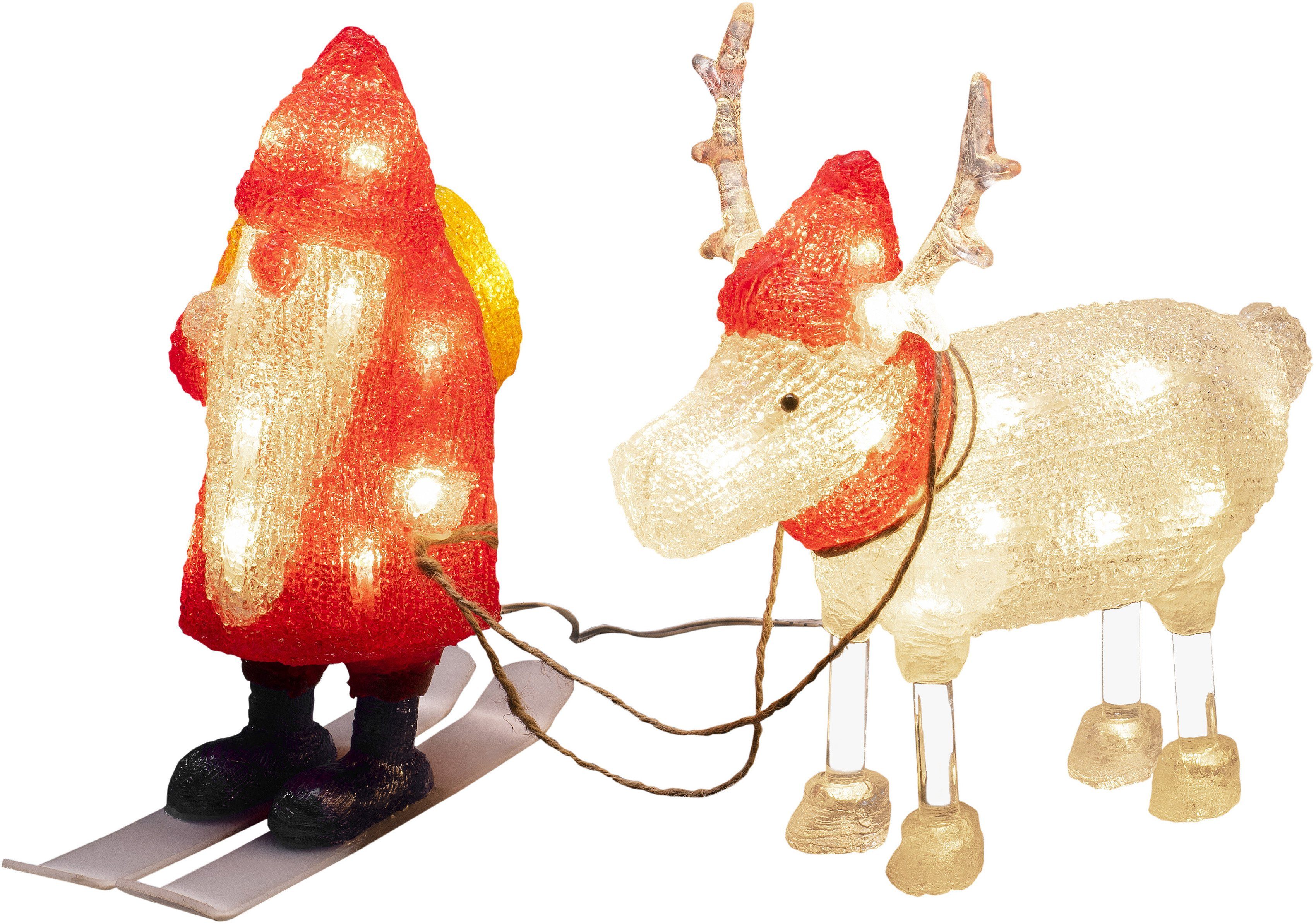 Konstsmide 6239-103 Acryl figuur Energielabel: G (A G) Kerstman, Rendier Warmwit LED Rood, Wit