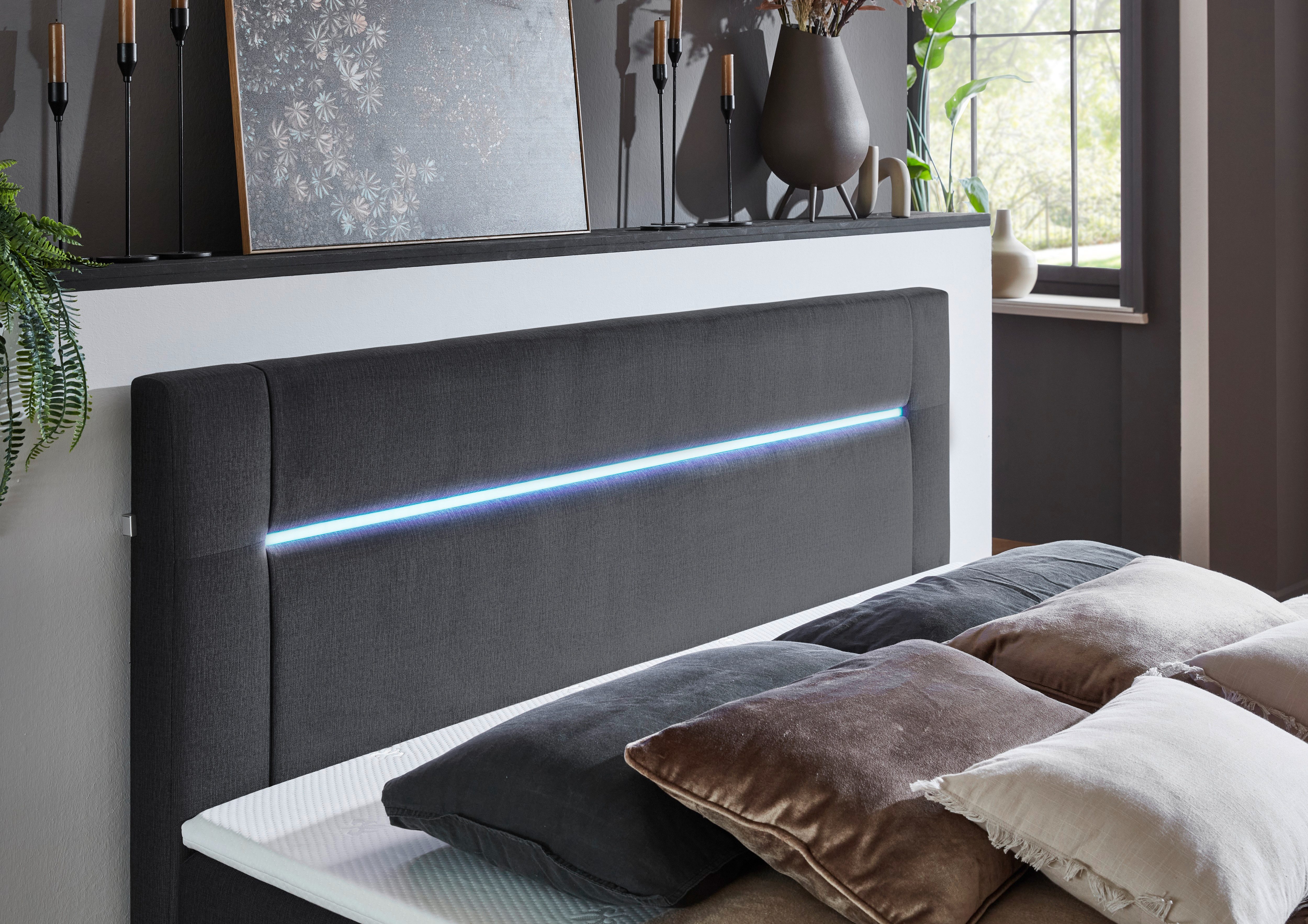 INOSIGN Boxspring Escalon LED met opbergruimte, inclusief topper, LED-lichtstrip in het hoofdeinde