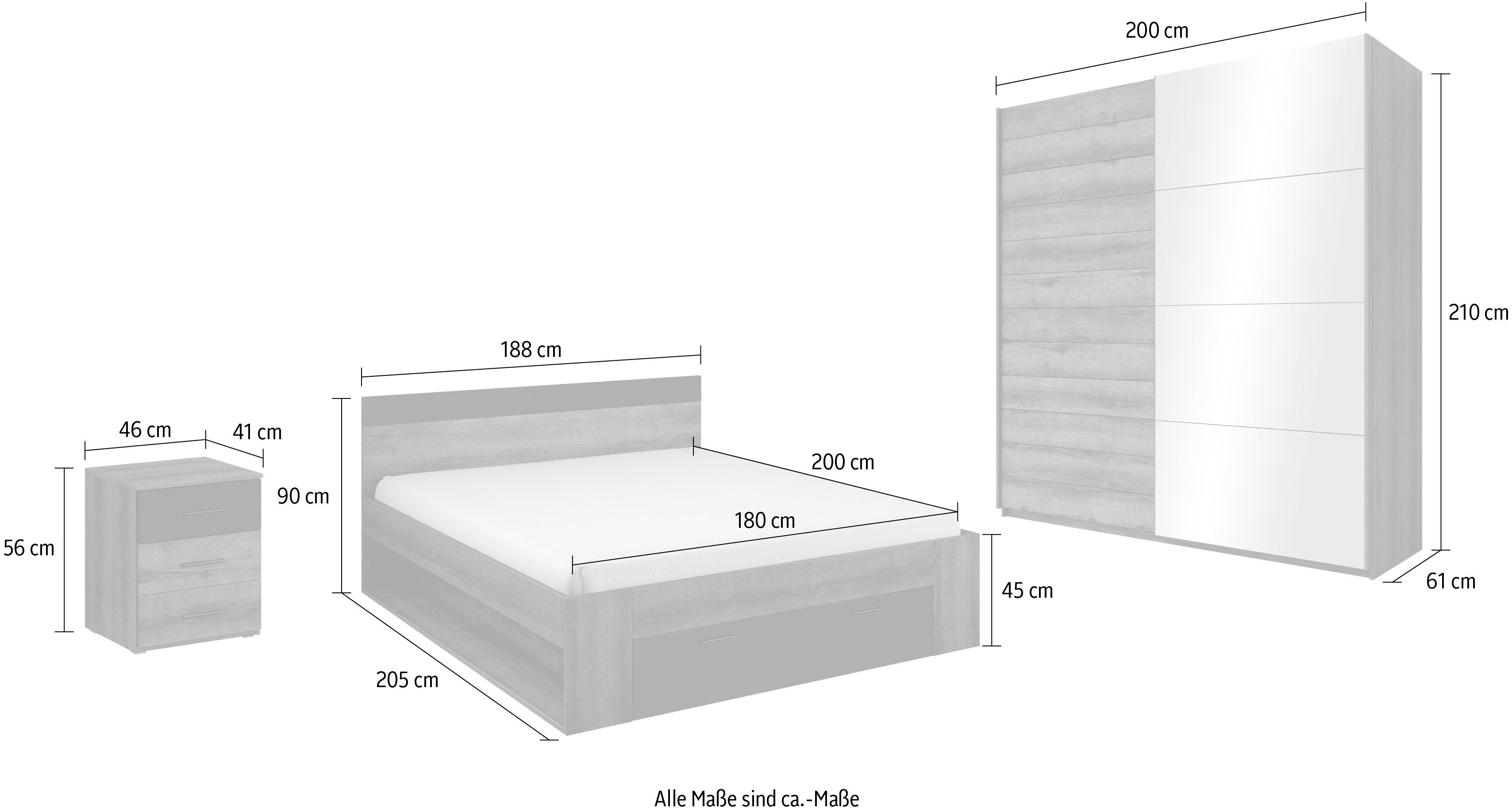 INOSIGN Slaapkamerserie Beta complete slaapkamer in 3 kleuren en 2 bedmaten(4-delig)