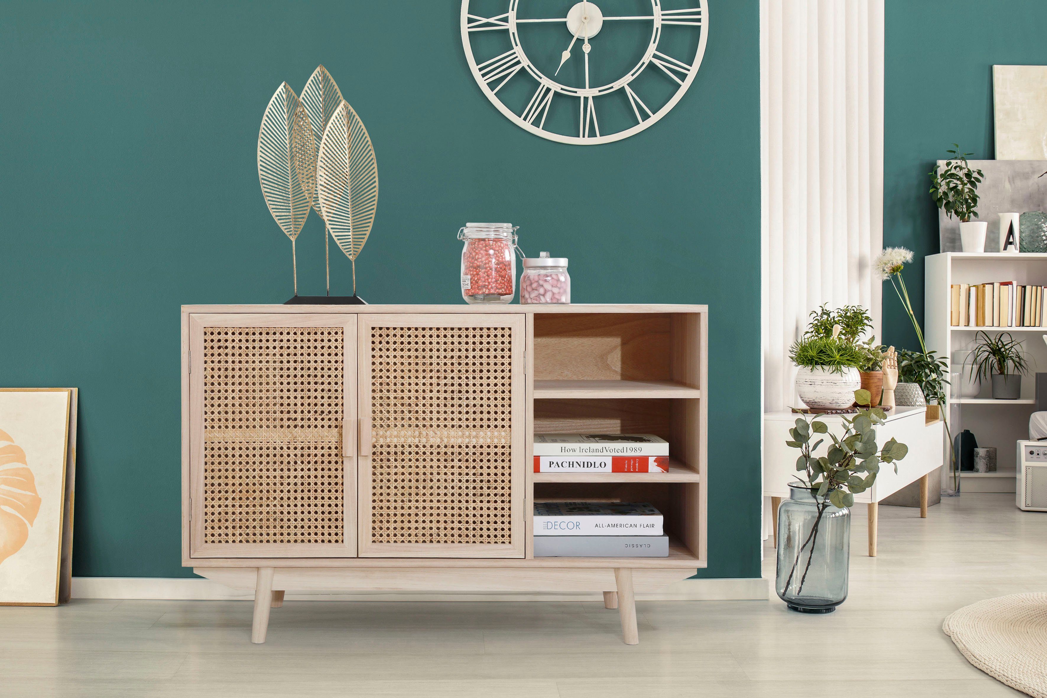 SalesFever Dressoir kast met deurfronten van rietweefsel, weens weefsel