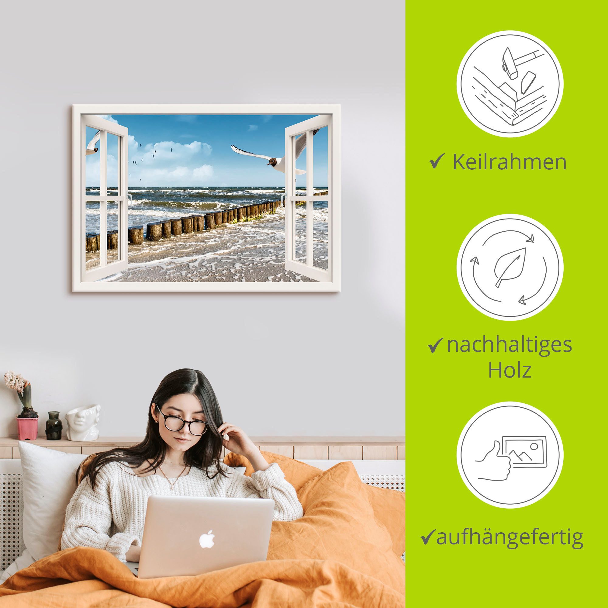 Artland Artprint Blik uit het venster - Oostzee als artprint op linnen, poster, muursticker in verschillende maten