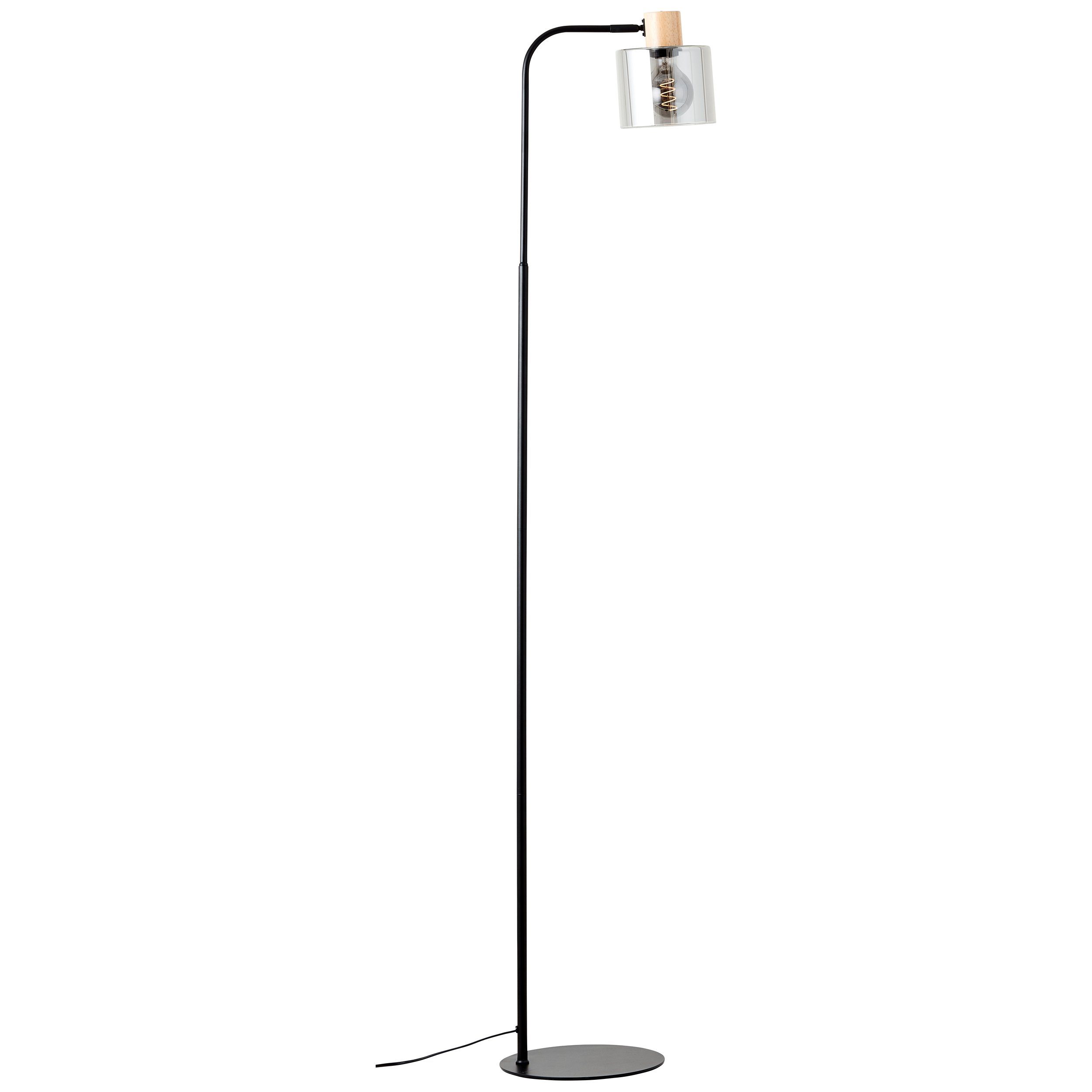 Brilliant Leuchten Staande lamp Weald Hoogte 160 cm, E27, metaal/glas/hout, zwart/rook/hout