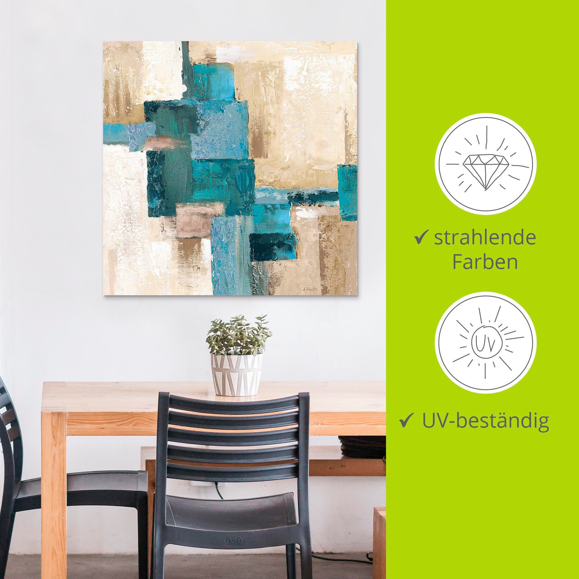 Artland Artprint Abstracte ruiten beige-turquoise als artprint van aluminium, artprint voor buiten, artprint op linnen, poster in verschillende maten. maten