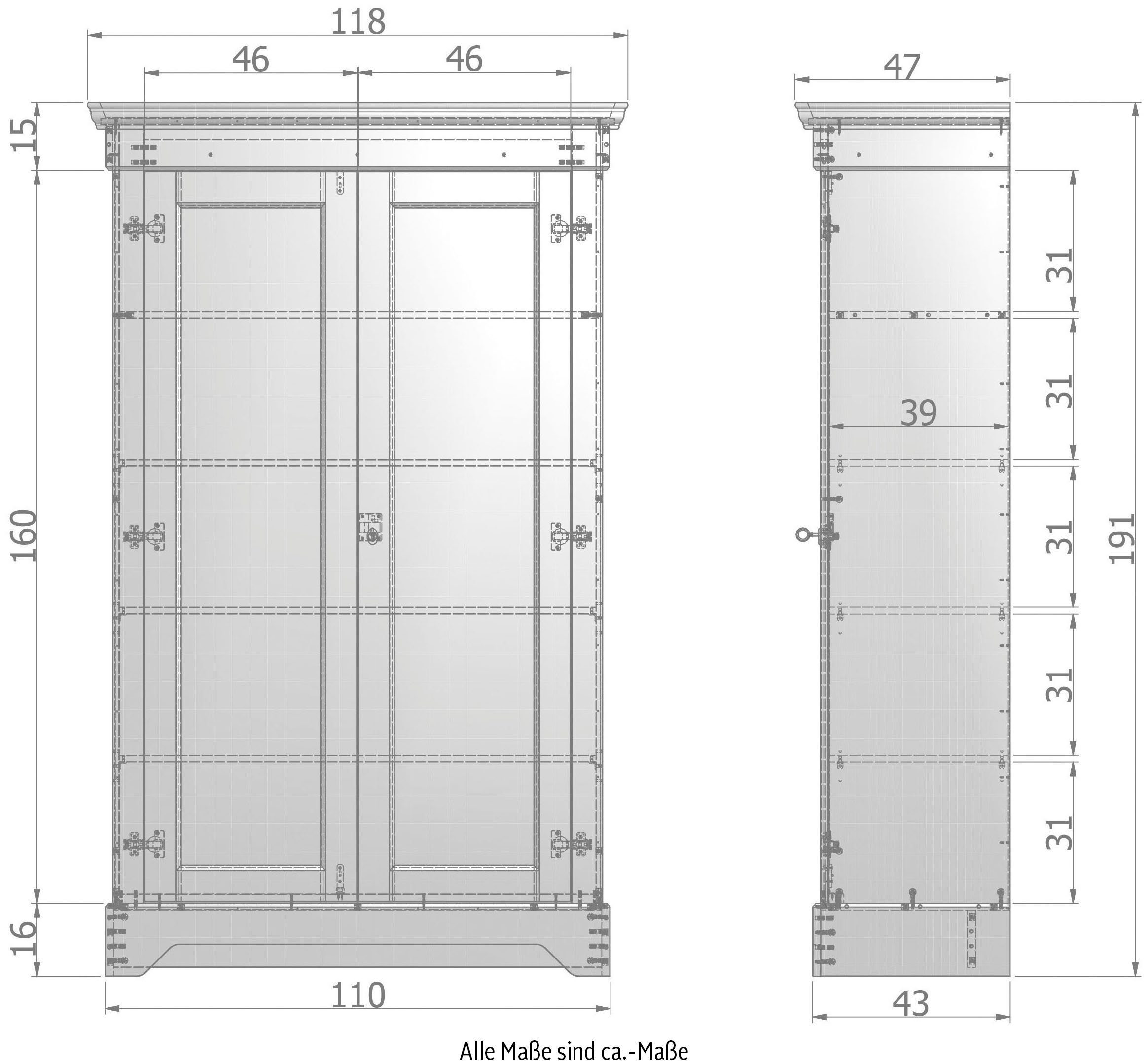 WOOOD Kledingkast Isabel met 4 vakken, h 191 cm x b 118 cm
