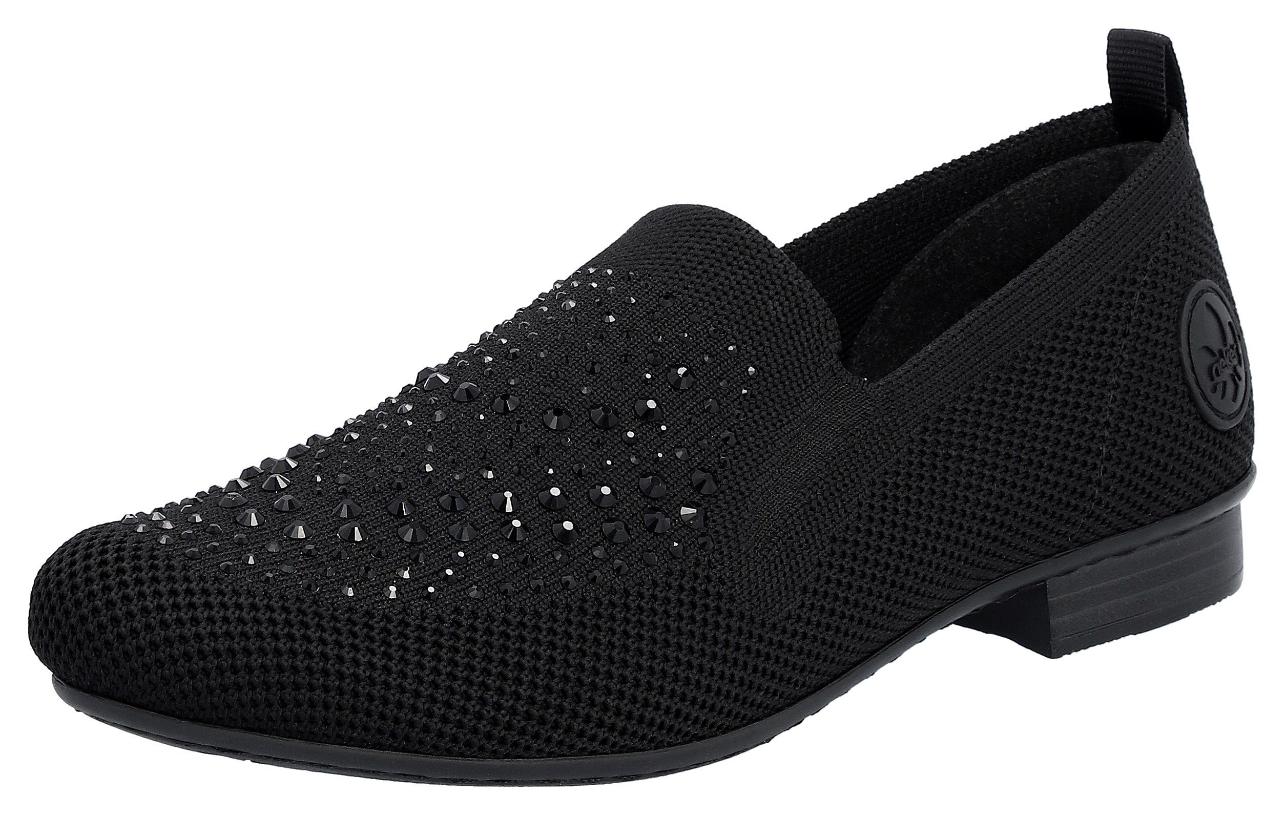 Rieker Instappers Loafer, zakelijke schoen versierd met strass-steentjes