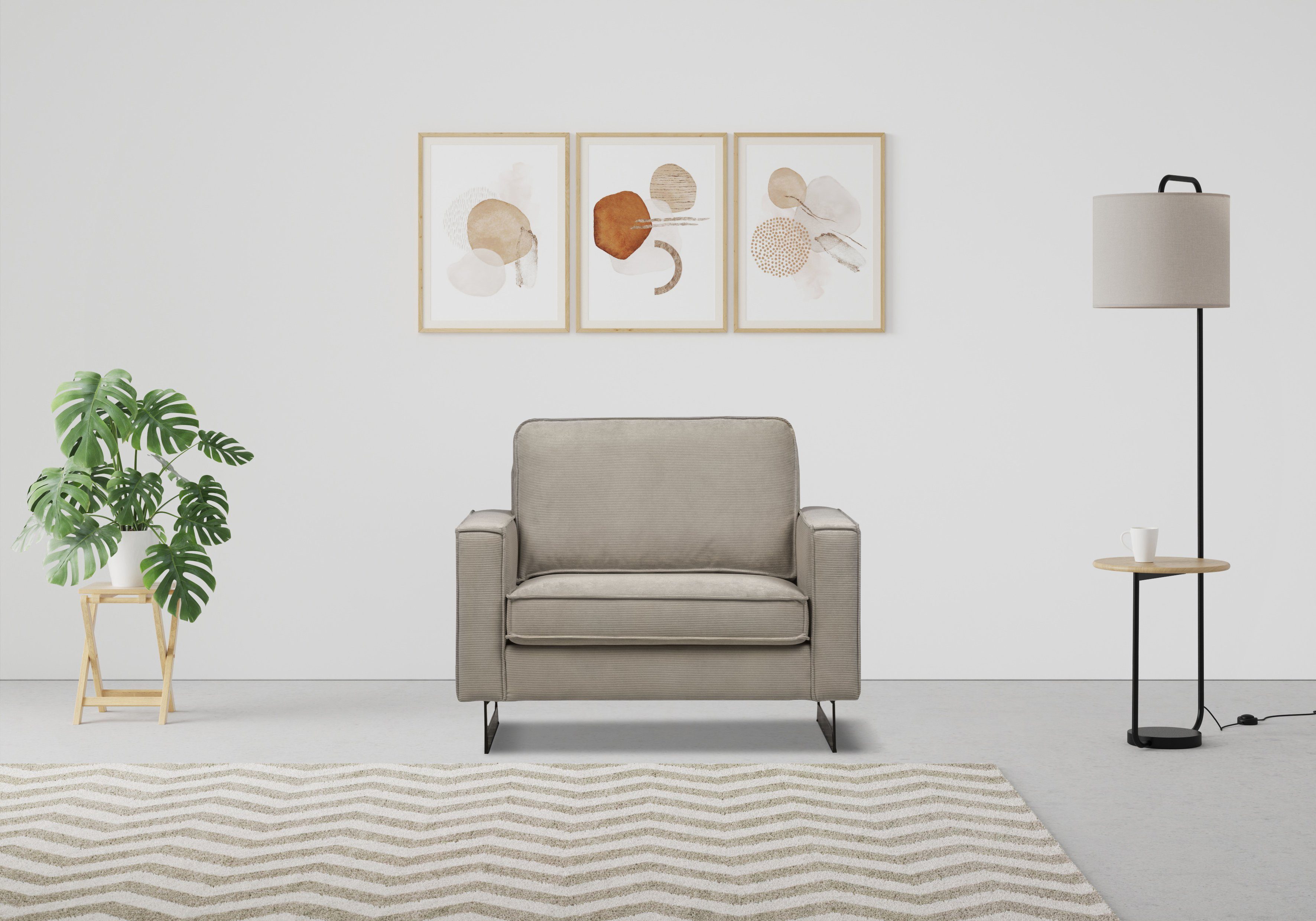 Places of Style Loveseat Pinto 105 cm, cord, chenille, leerlook (set)