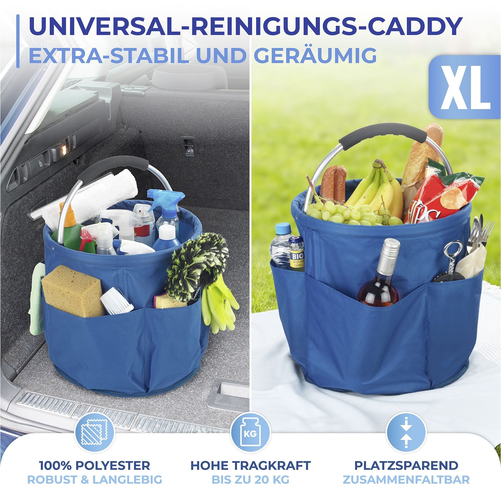 Maximex Organizer Universele reinigingscaddy model HERKULES vouwbare draagtas voor thuis en onderweg, 34 liter