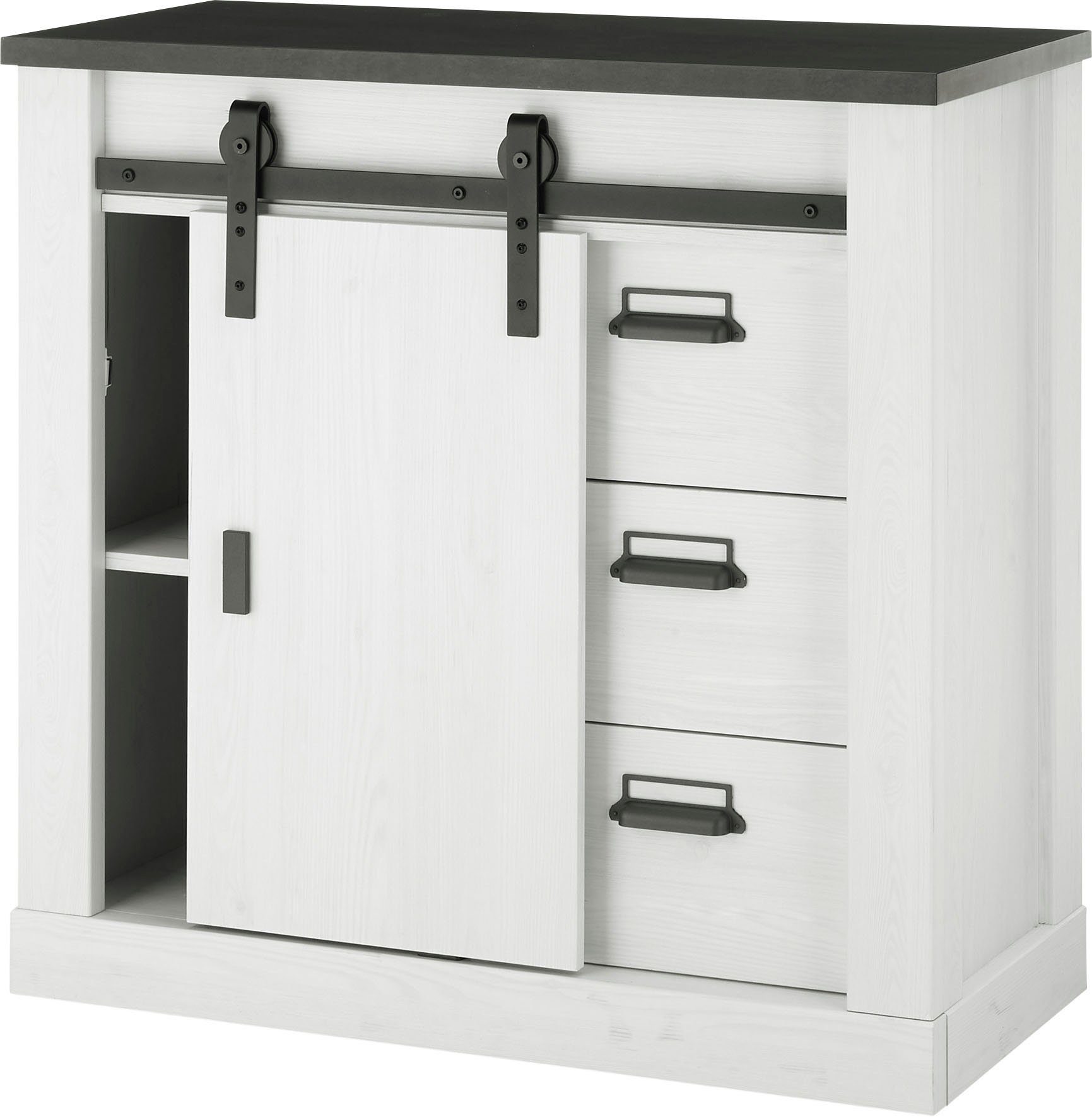 Home affaire Halmeubelset Sherwood met schuurdeurbeslag, apothekersgrepen van metaal (4-delig)