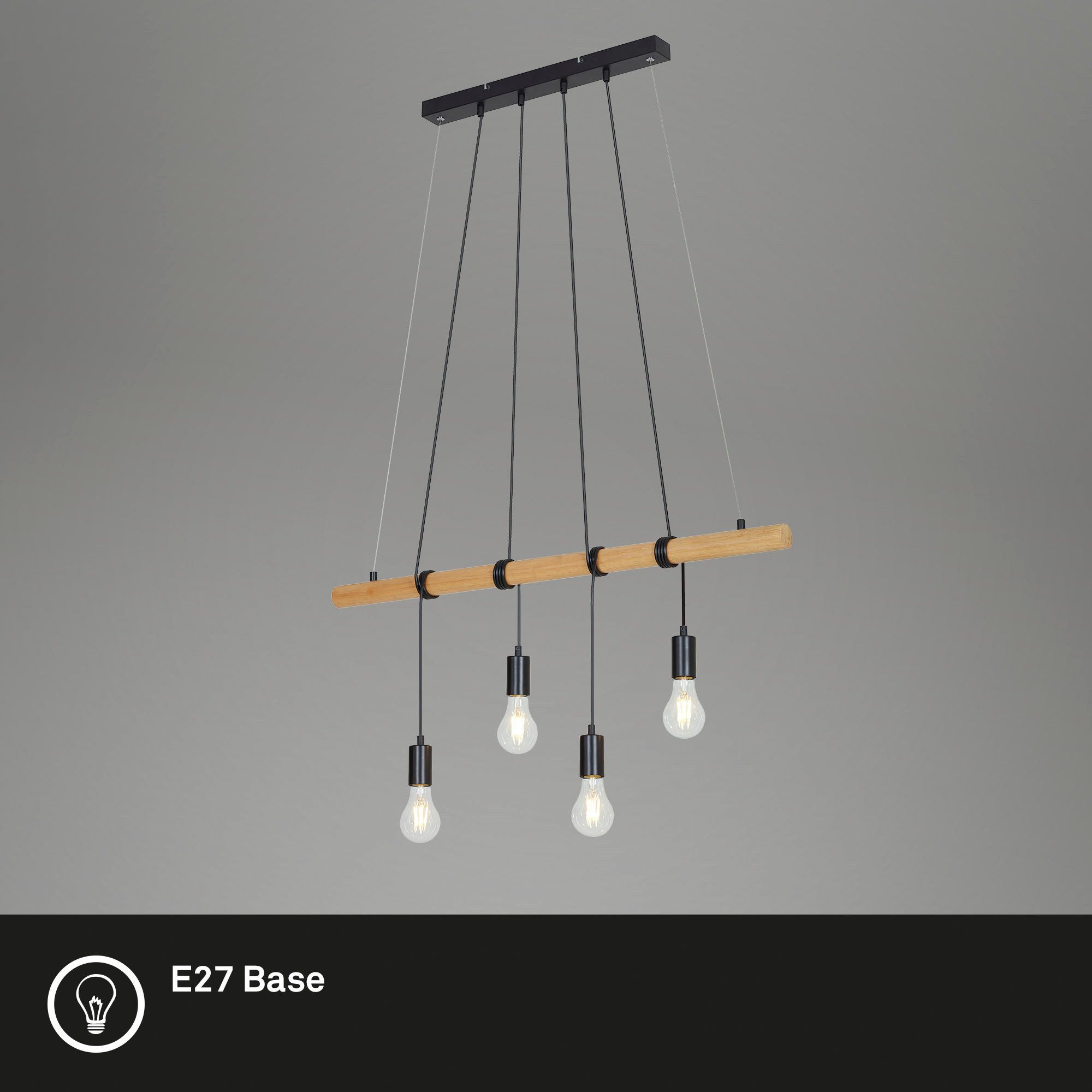 Briloner Leuchten Hanglamp hout/metaal zwart, 4xE27/max. 25W