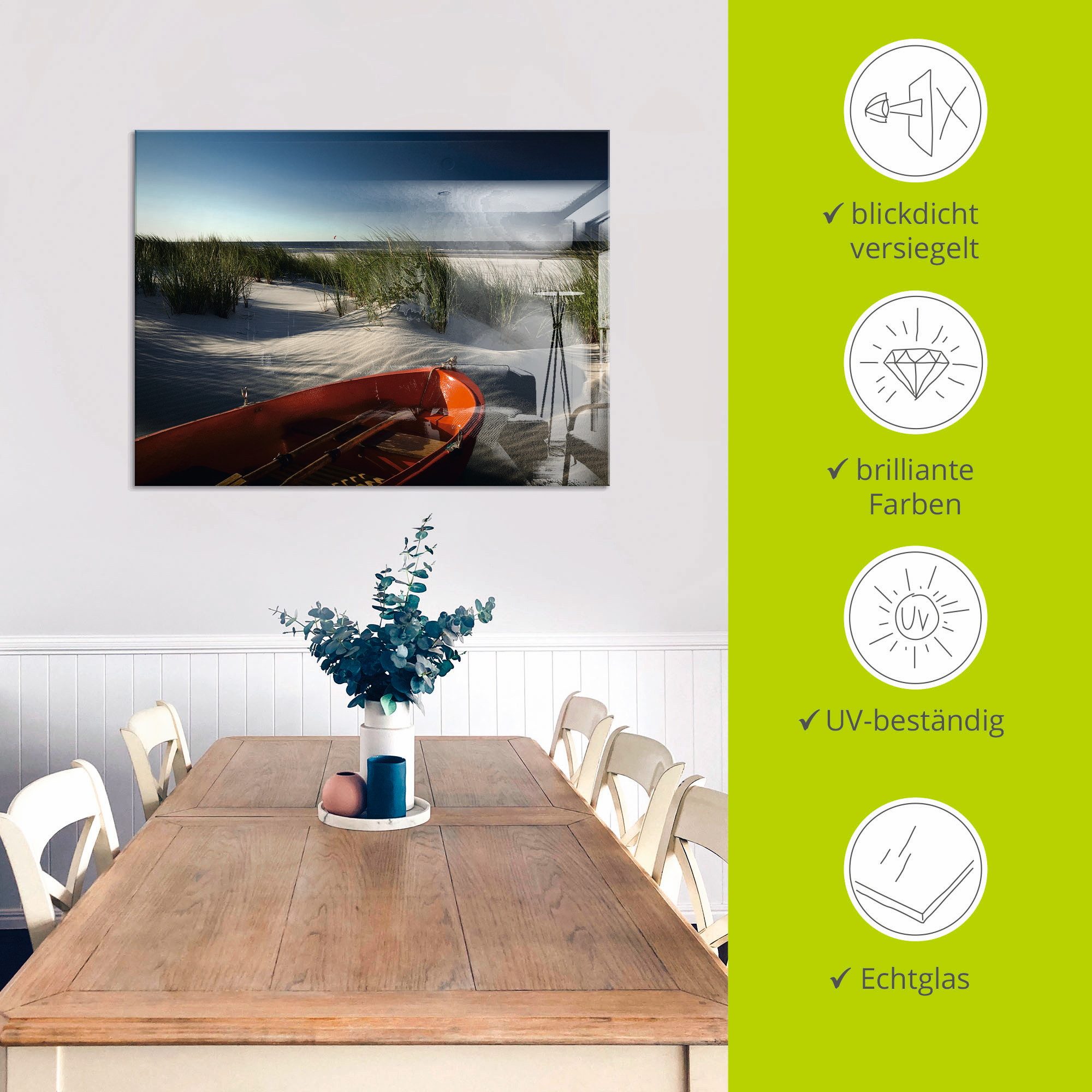 Artland Print op glas Rode boot op het strand...