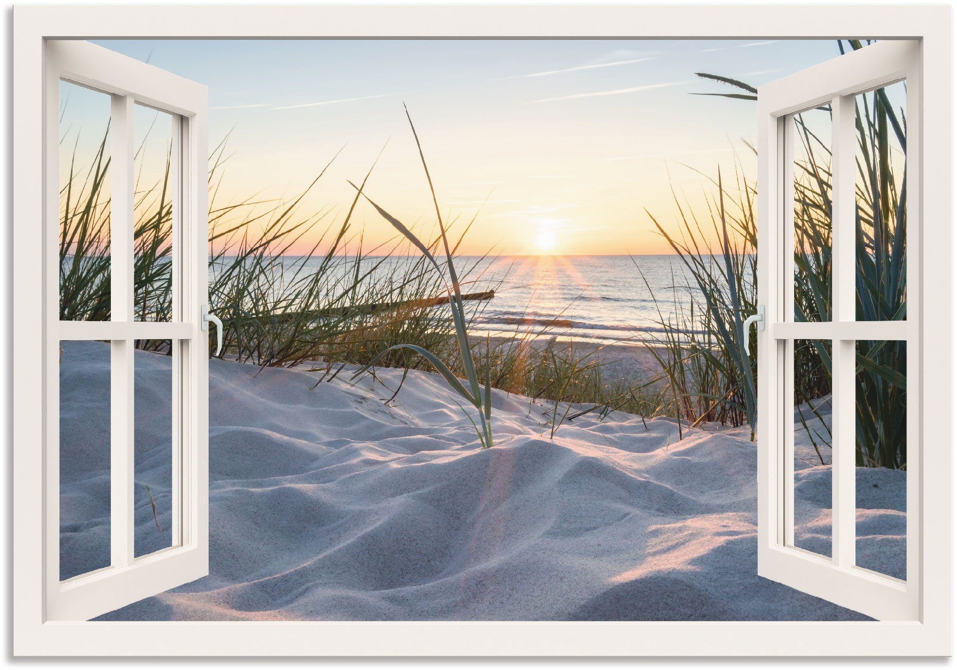 Artland Artprint Ostseestrand durchs Fenster in vele afmetingen & productsoorten - artprint van aluminium / artprint voor buiten, artprint op linnen, poster, muursticker / wandfoli