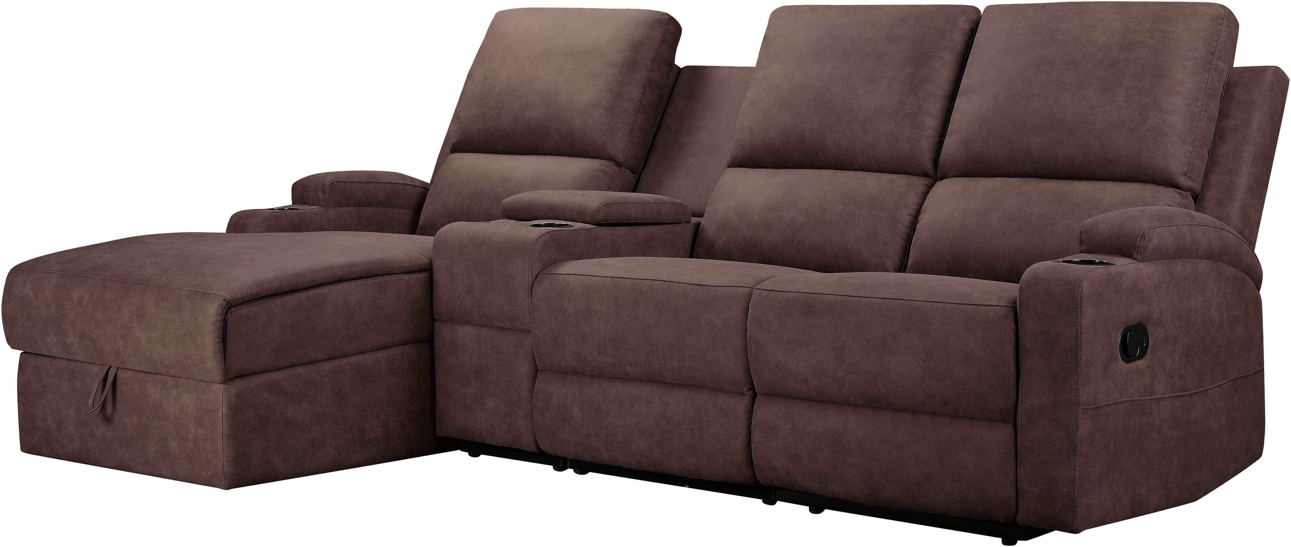Home affaire Hoekbank Napori multimediabank, 3 bioscoopstoelen XXL, L-model, Bioscoopbank met relaxfunctie, bekerhouder, opbergvak en opbergbox