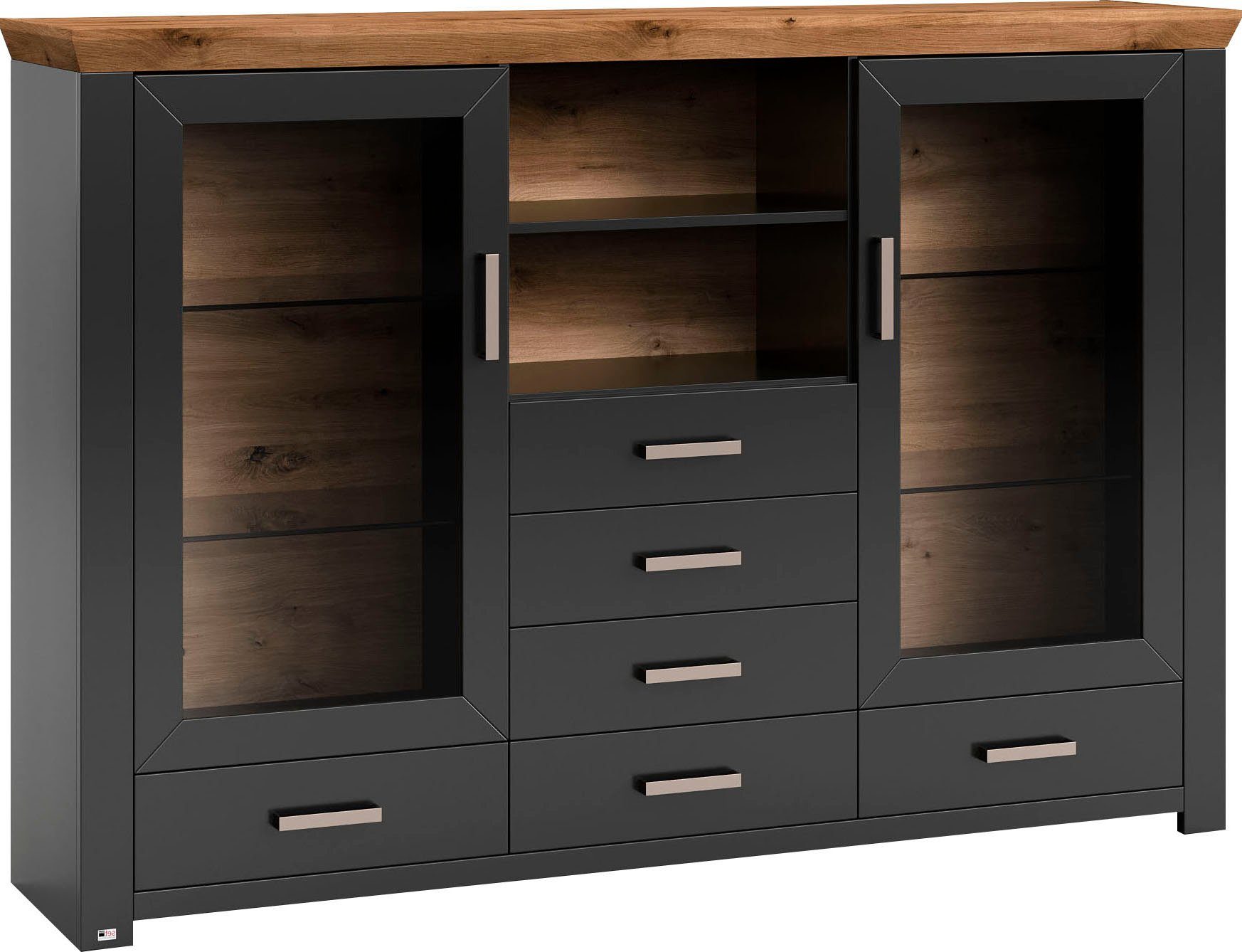set one by Musterring Highboard York Type 56, met Glazendeuren, verlichting optioneel, B 184 cm