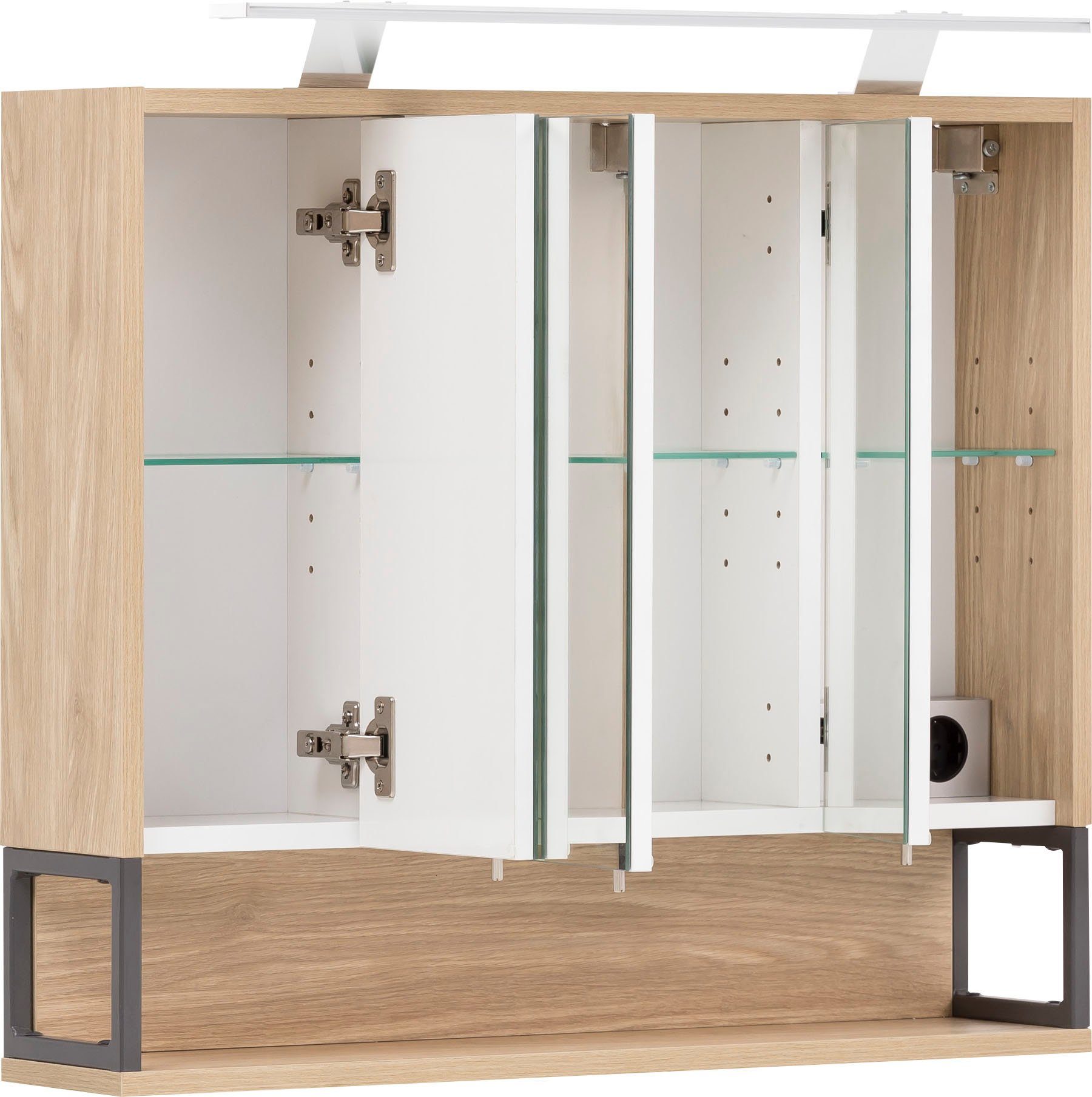 Schildmeyer Spiegelkast Limoen Breedte 70 cm, 3-deurs, ledverlichting, schakelaar-/stekkerdoos