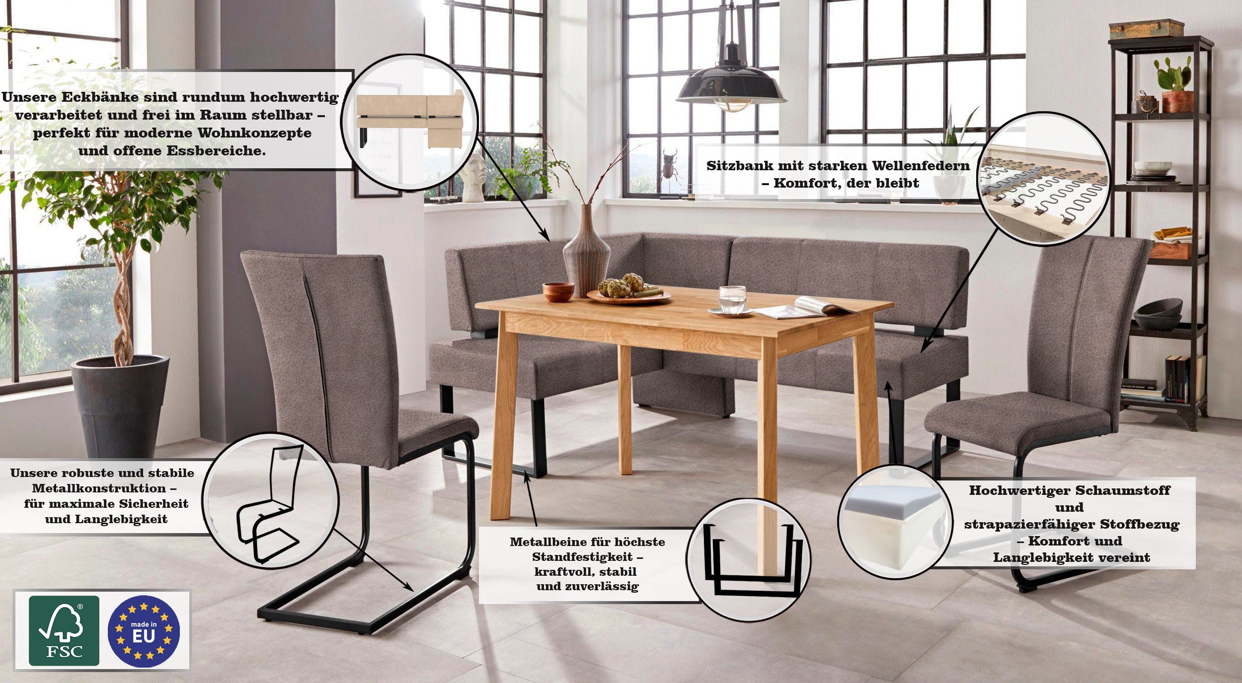 Home affaire Hoekbank Oliver met metalen frame, keukenbank verschillende hoezen cord eetkamerbank ottos choice
