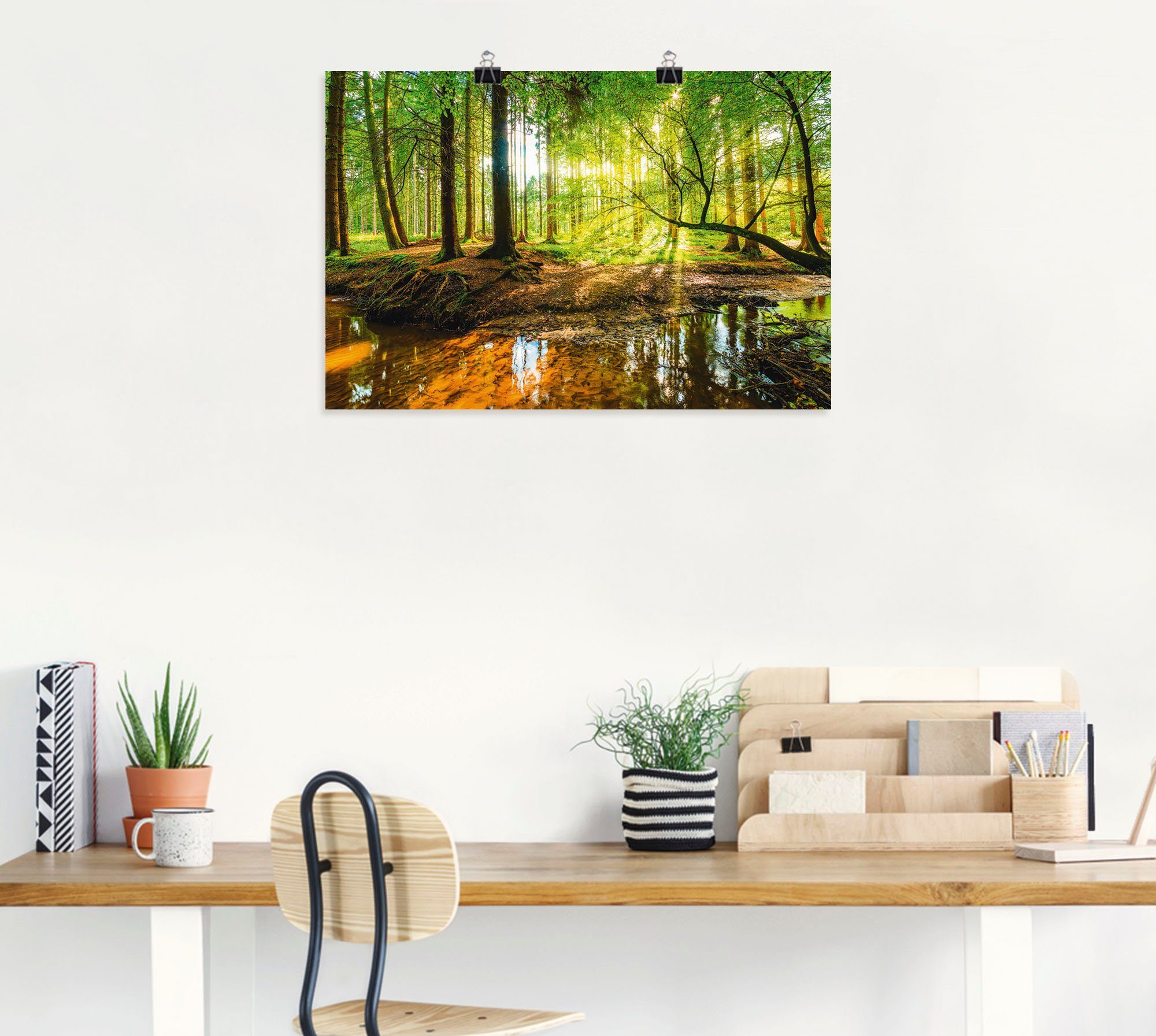 Artland Artprint Bos met beek als artprint van aluminium, artprint voor buiten, artprint op linnen, poster, muursticker
