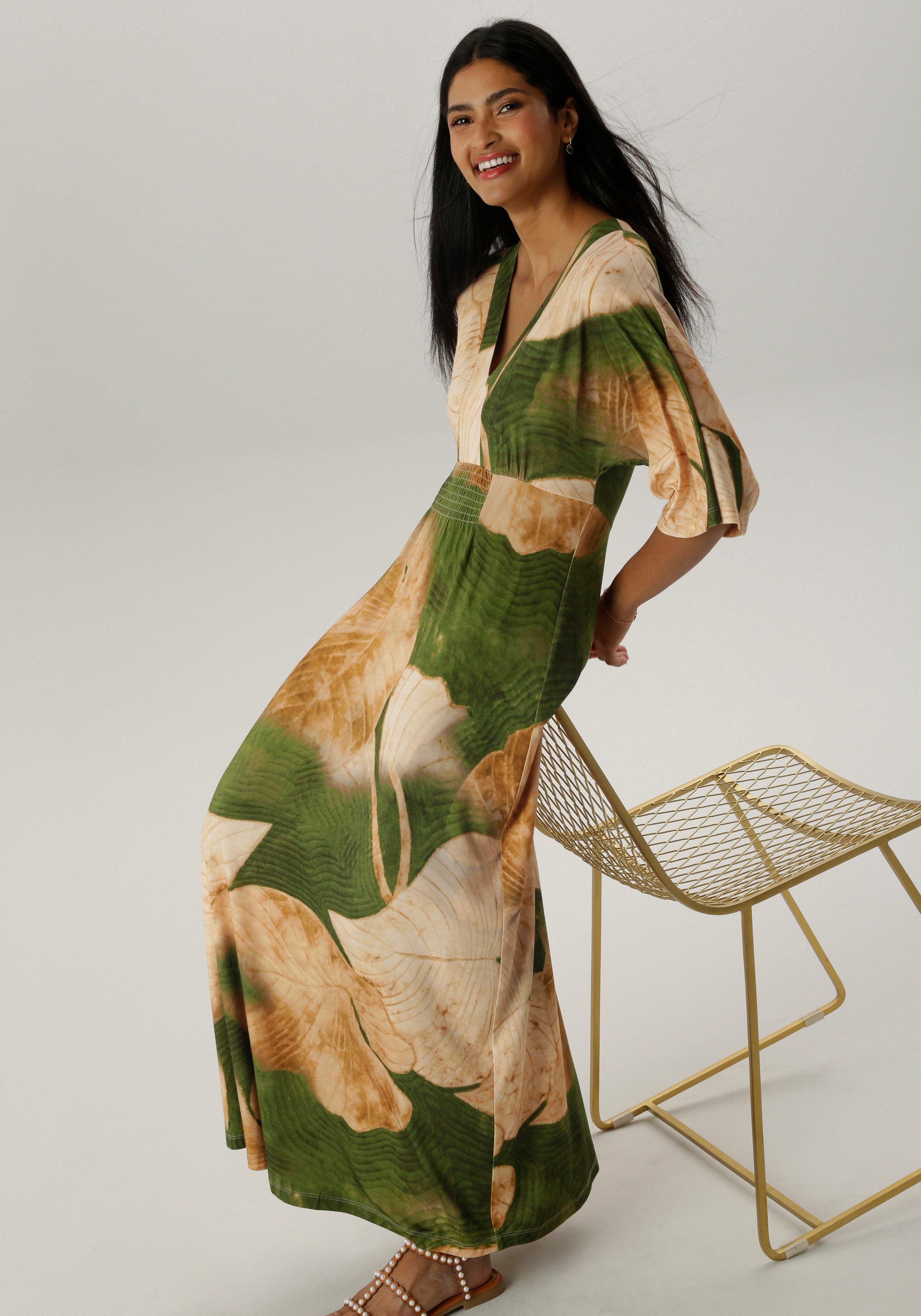 Aniston SELECTED Maxi-jurk met wijde 3 4-mouwen nieuwe collectie