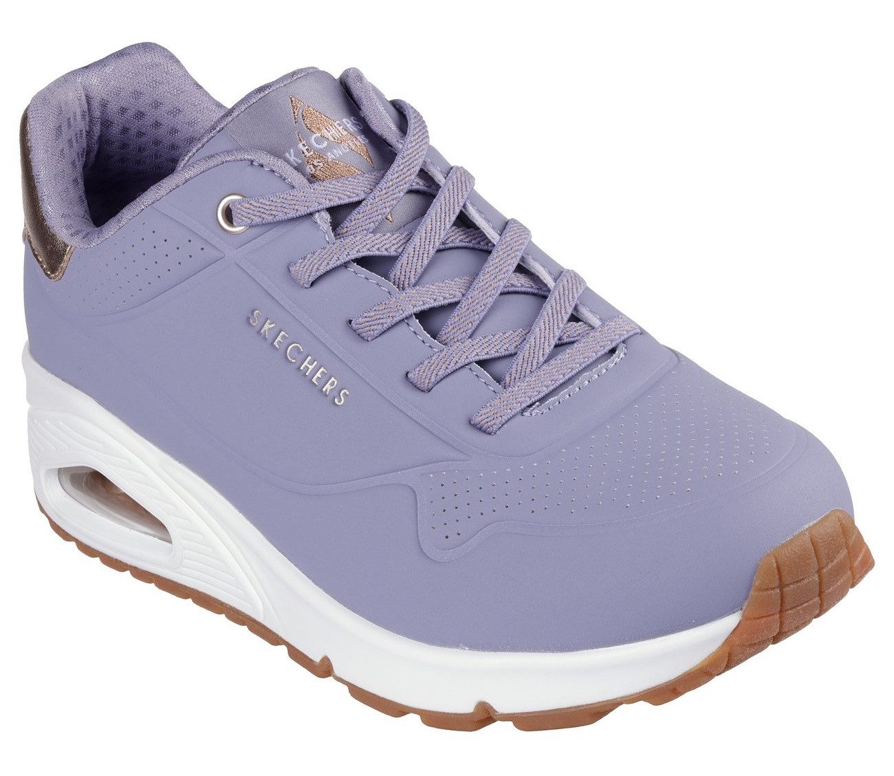 Skechers Slip-on sneakers UNO SHIMMER AWAY Slipper, vrijetijdsschoen, plateau sneaker met modieuze sleehak dames lage sneakers maat 37 paars