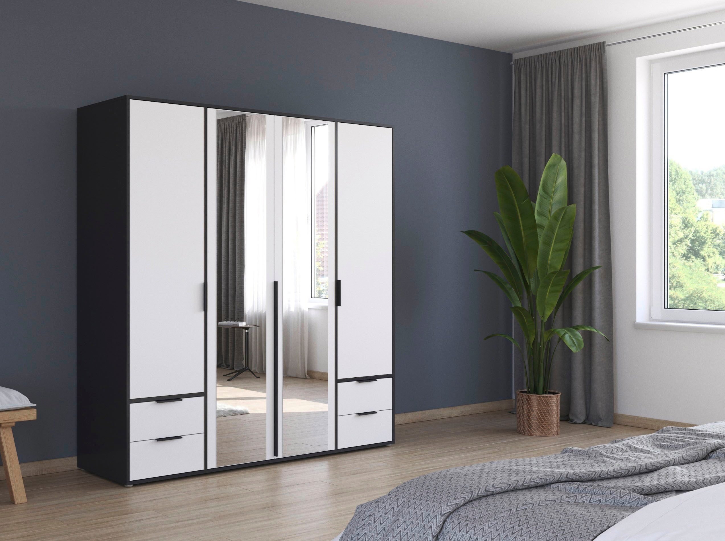 rauch Draaideurkast Kledingkast Kast Garderobe Wasmand NAGATA met Spiegel und schubladen sowie stangengriffen topseller made in germany