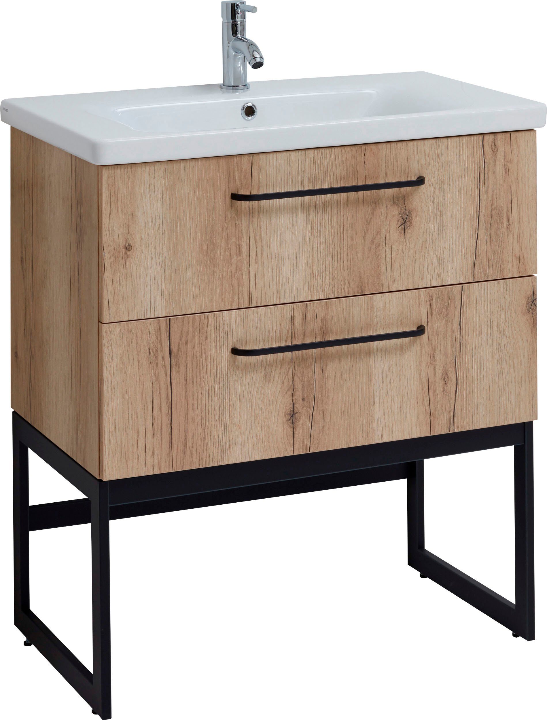 OPTIFIT Wastafelonderkast Yukon Breedte 80 cm, met keramieken wasbak