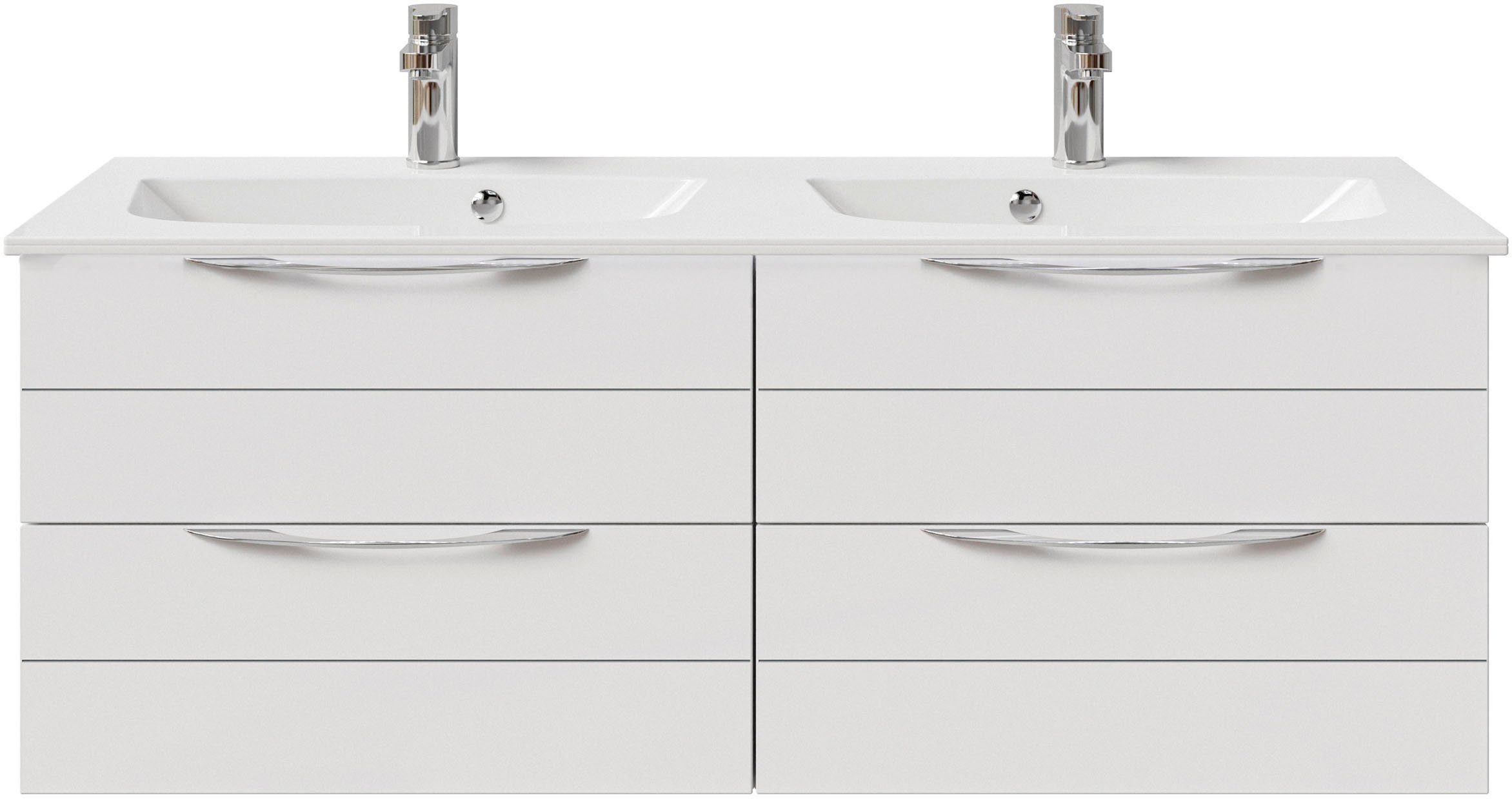Saphir Wastafelonderkast Serie 6025 mineraalmarmeren wastafel met onderkast, 132 cm breed Dubbele wastafel met 4 lades, hangend, verschillende uitvoeringen (2-delig)