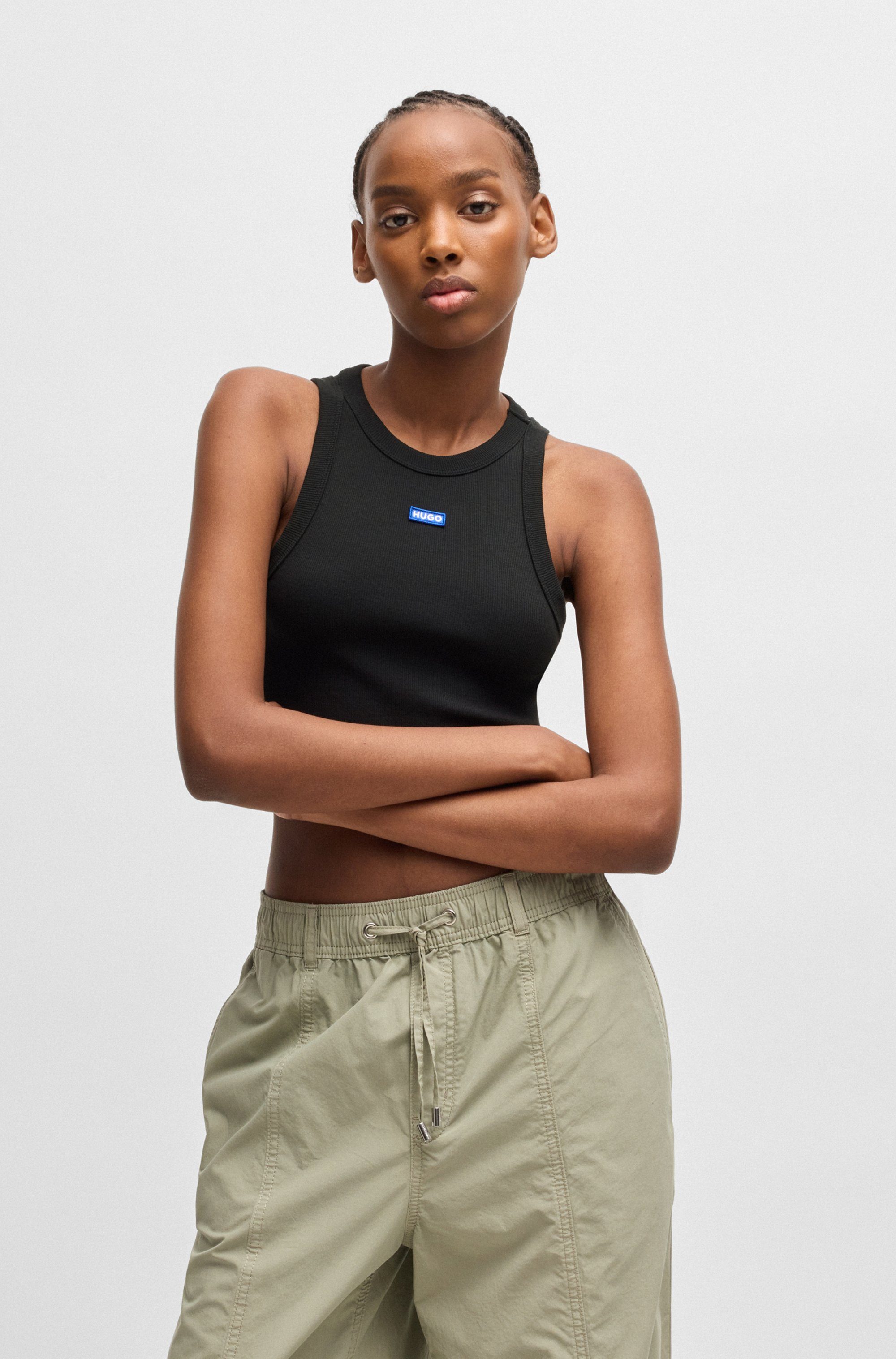 OTTO HUGO Blue Tanktop Baby Tank_B Cropped-Form dames tanktops maat M zwart