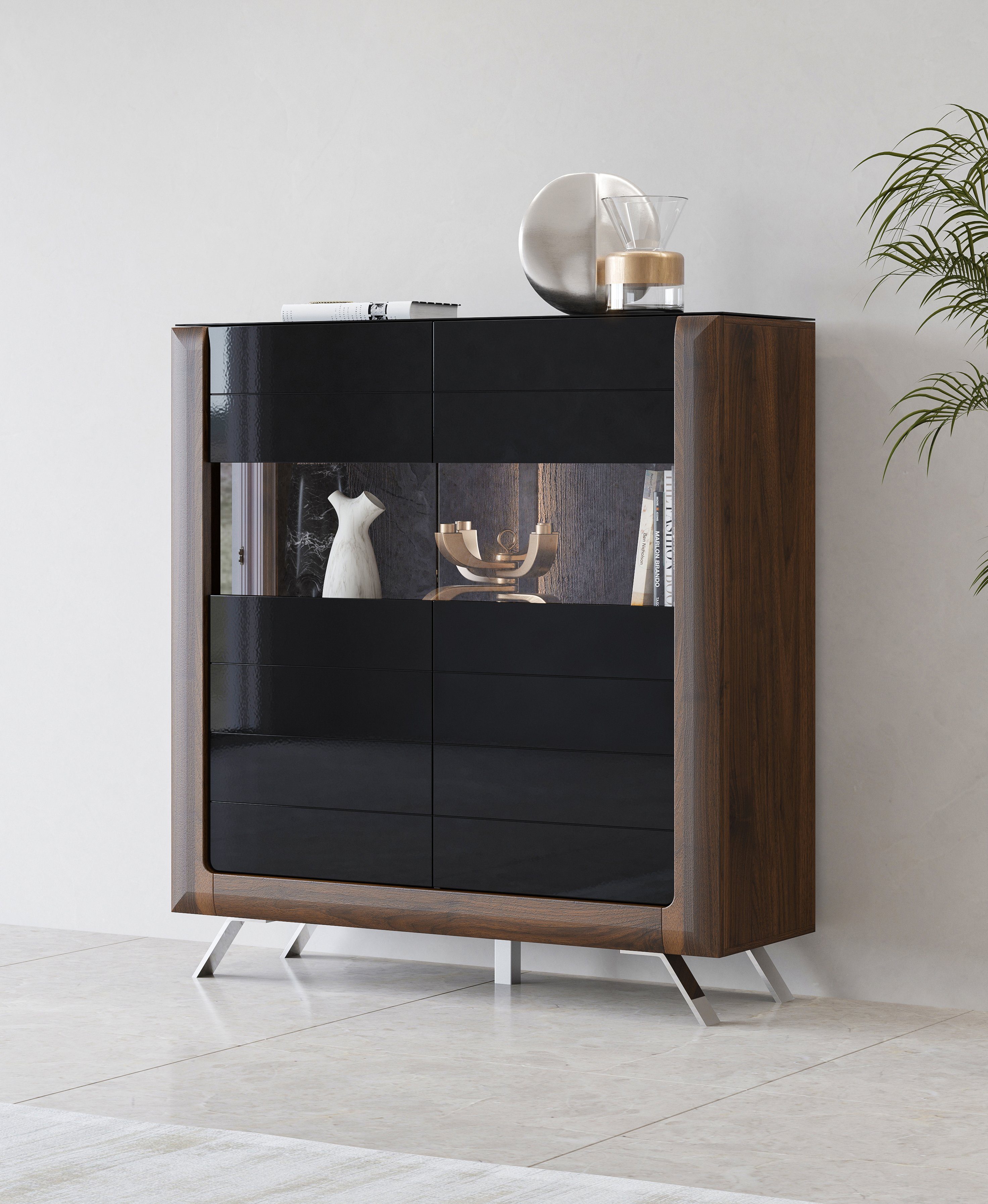 Leonique Highboard Kasai Hoogte 136,5 cm, 2 deuren met glasinzet