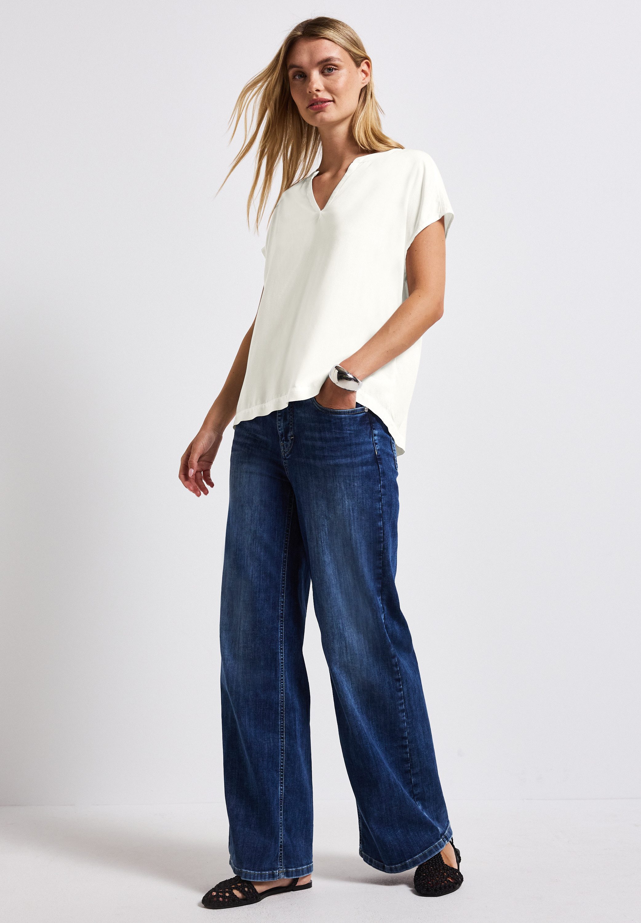 STREET ONE Blouse met korte mouwen Hals met split