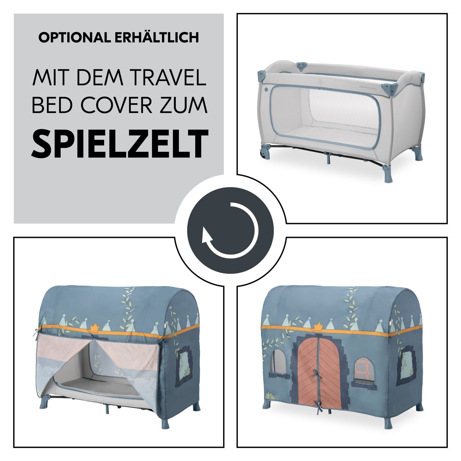 Hauck Baby-campingbed Sleep N Play Go Plus, Dusty Blue met geïntegreerde wielen, voorinstap