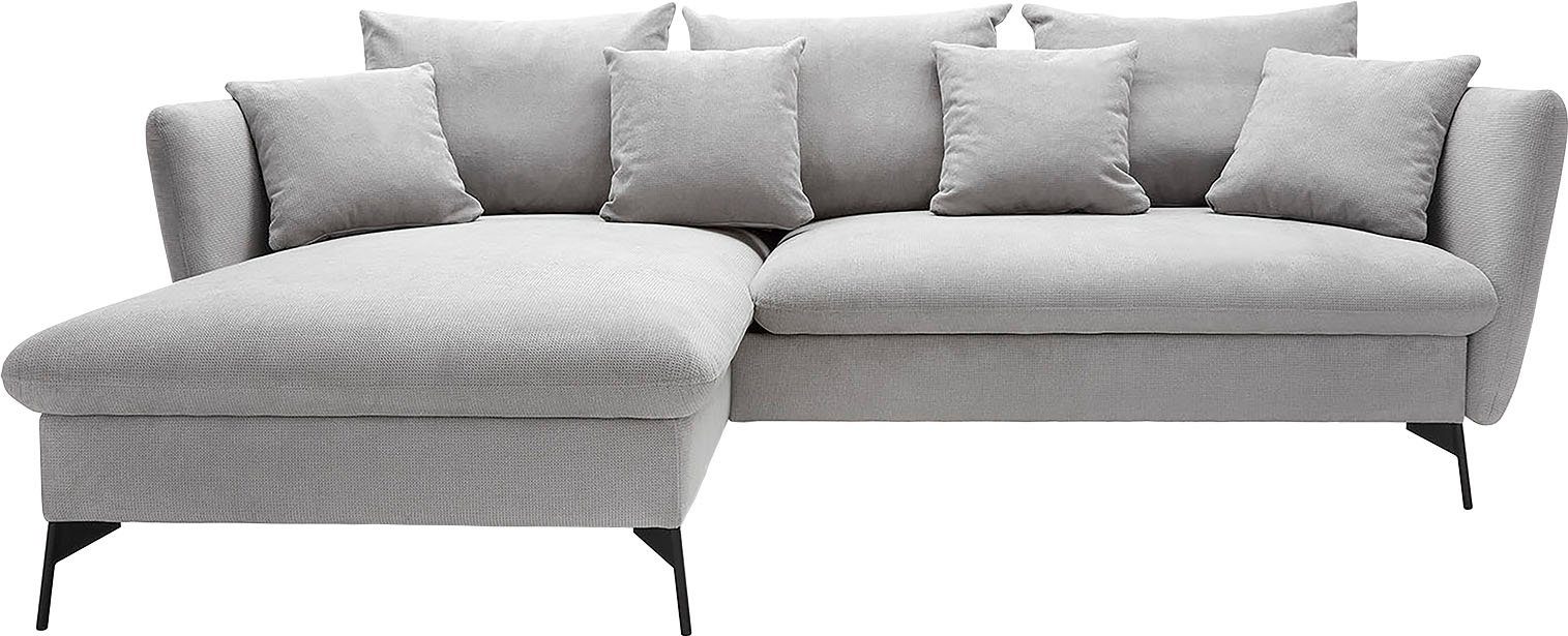 andas Hoekbank LIVORNO,258 cm, L-model, Slaapfunctie en bedlade (139/224 cm), fluweel, structuur, geweven stof grijs, hoekbanken, Lange ottomane links