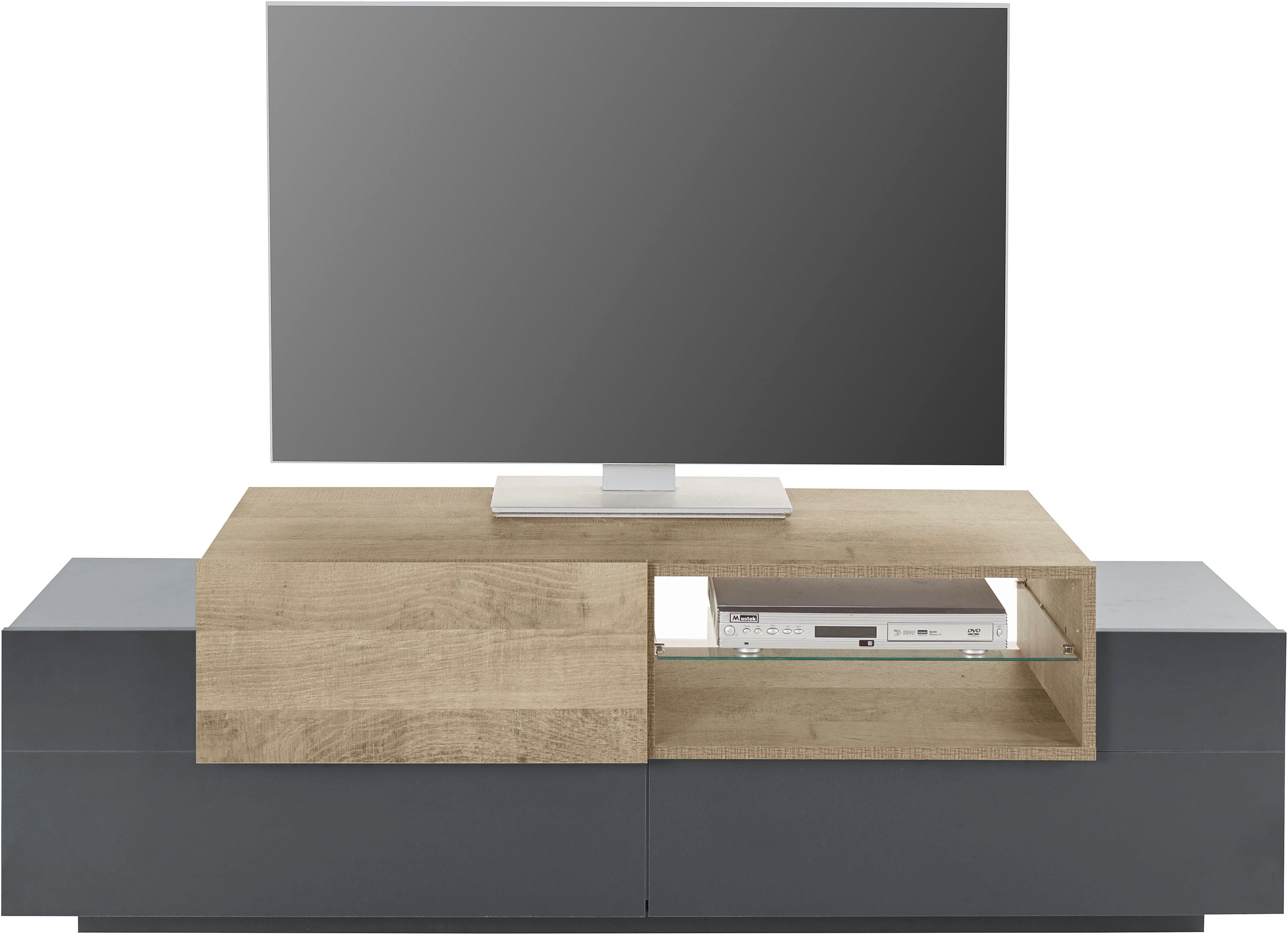 INOSIGN Tv-meubel Coro, lowboard, TV-commode, TV-meubelen, TV-bank met 2 kleppen, 1 deur, 1 glazen plank, breedte 160
