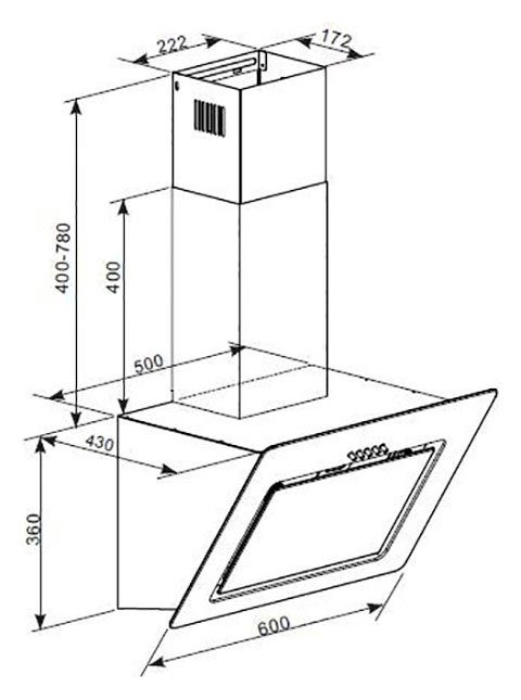 RESPEKTA Schuine wandkap CH 22020 IXB 60 cm, 3 vermogensniveaus, led-verlichting, geschikt voor afzuiging en recirculatie