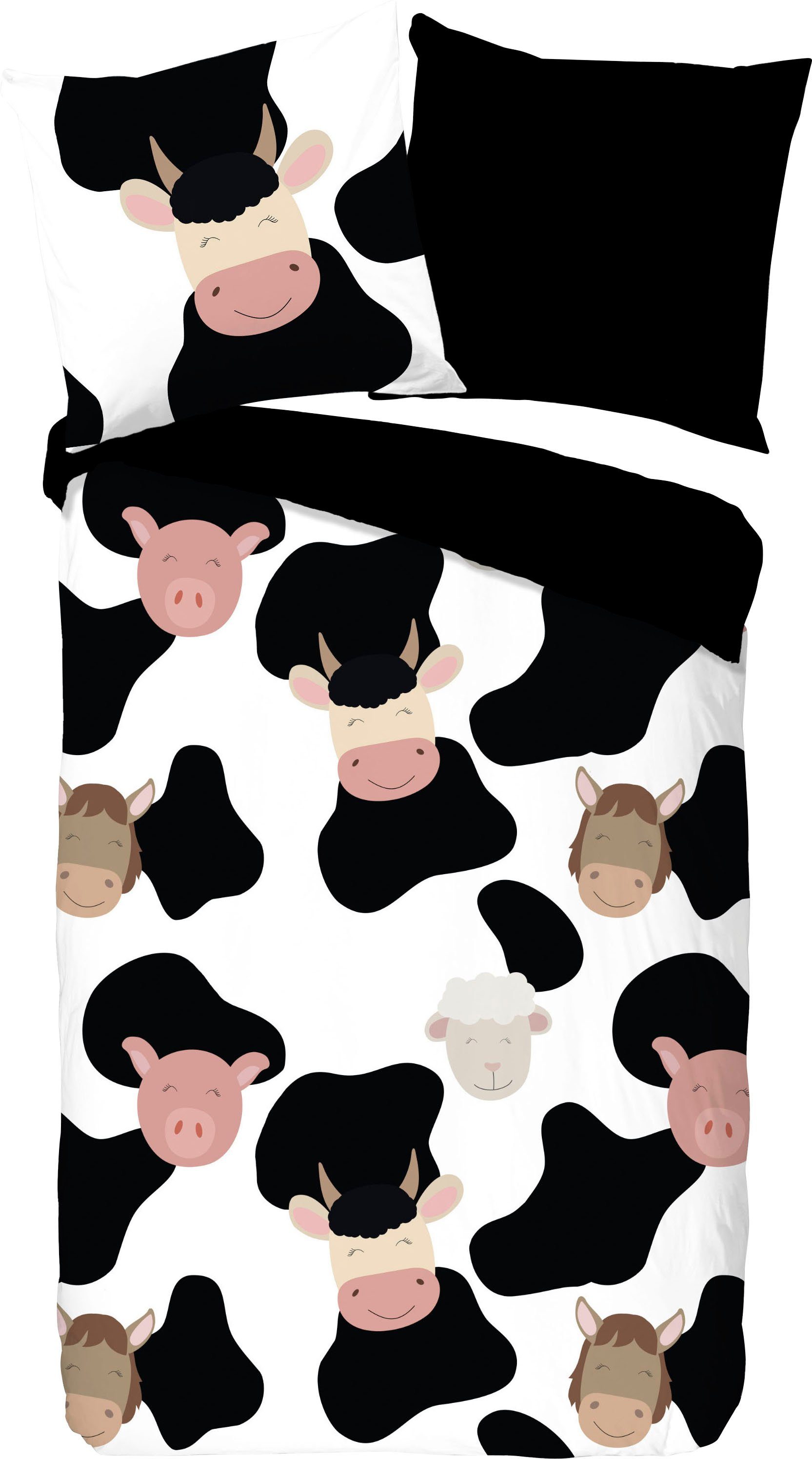 good morning Kinderovertrekset Marjolijn 100% katoen, 135x200, rits, omkeerbaar, kind, koe (2-delig)