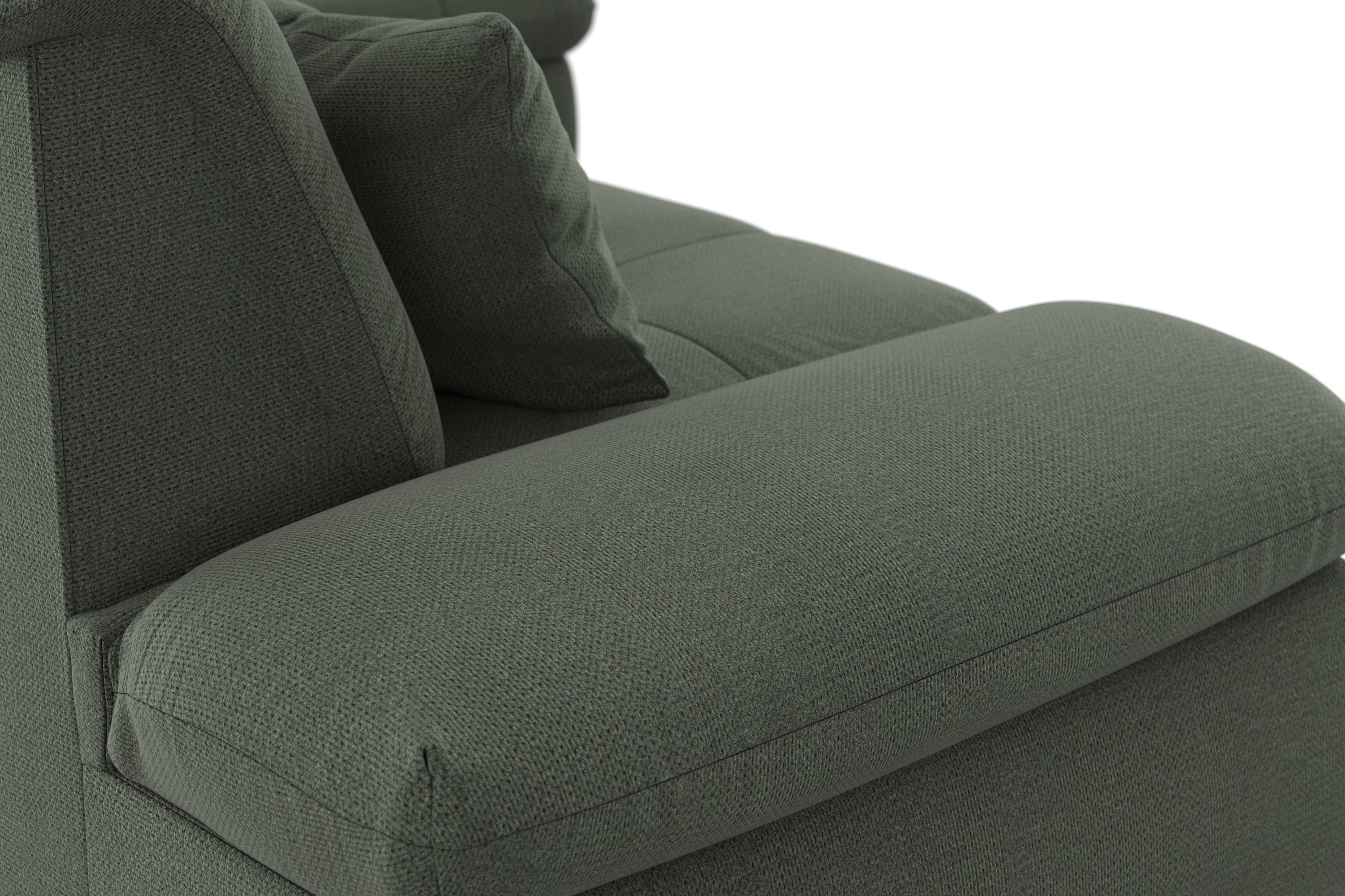DOMO collection Hoekbank Moric, L-vorm, XXL-bank - Breedte 300cm keuze met bedfunctie en armleuningverstelling, donkergroen