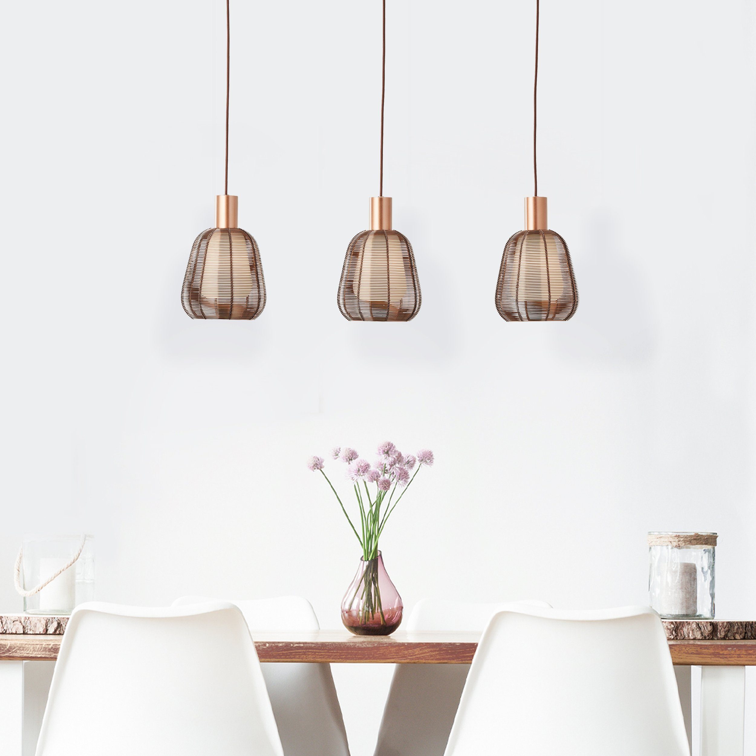 Brilliant Leuchten Hanglamp Wallace 120 x 85 x 18 cm, 3 x e27, inkortbaar, donker koffie, metaal/glas (1 stuk)