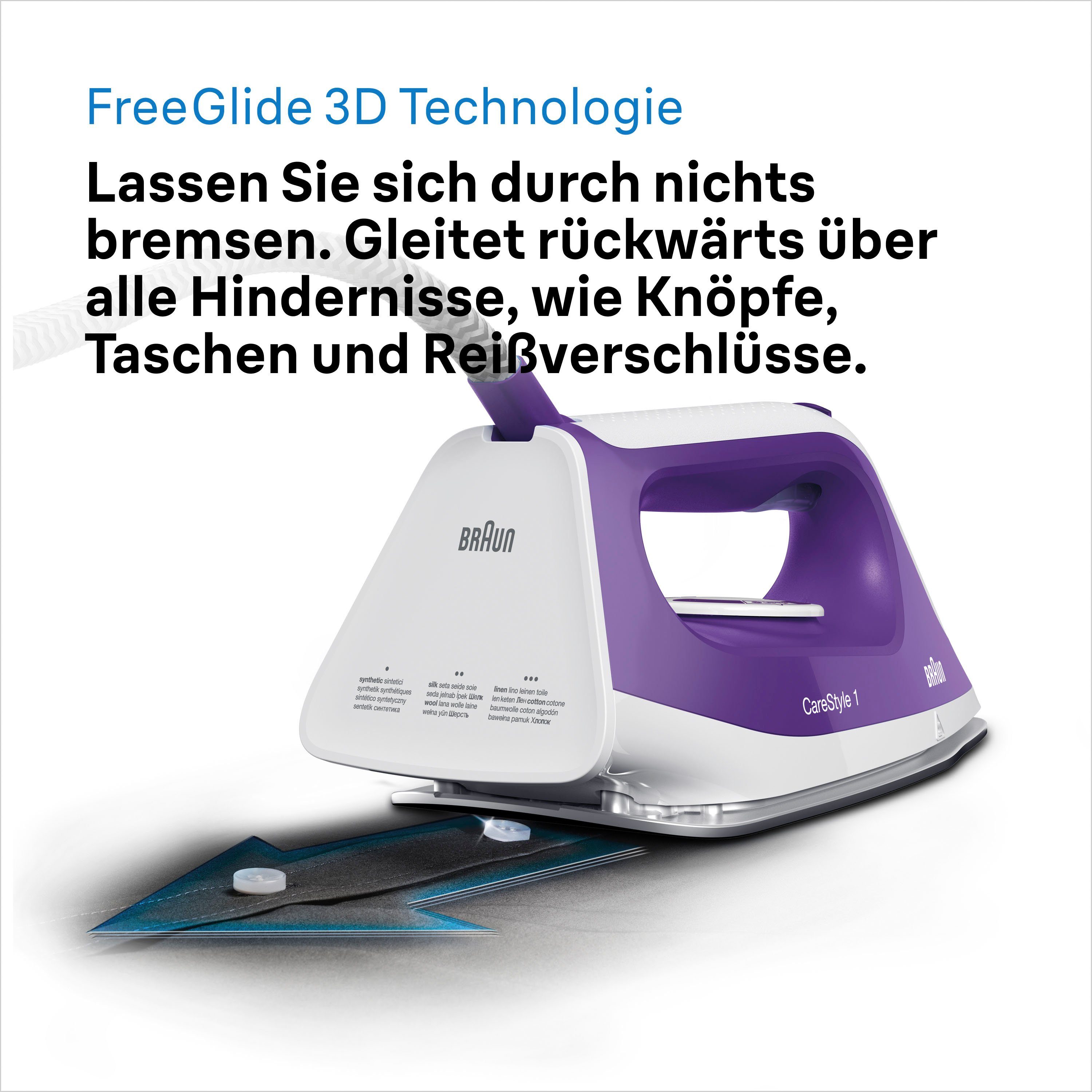 Braun Stoomstrijkstation CareStyle 1 IS1014VI Dampfbügelstation, Weiß/Violett