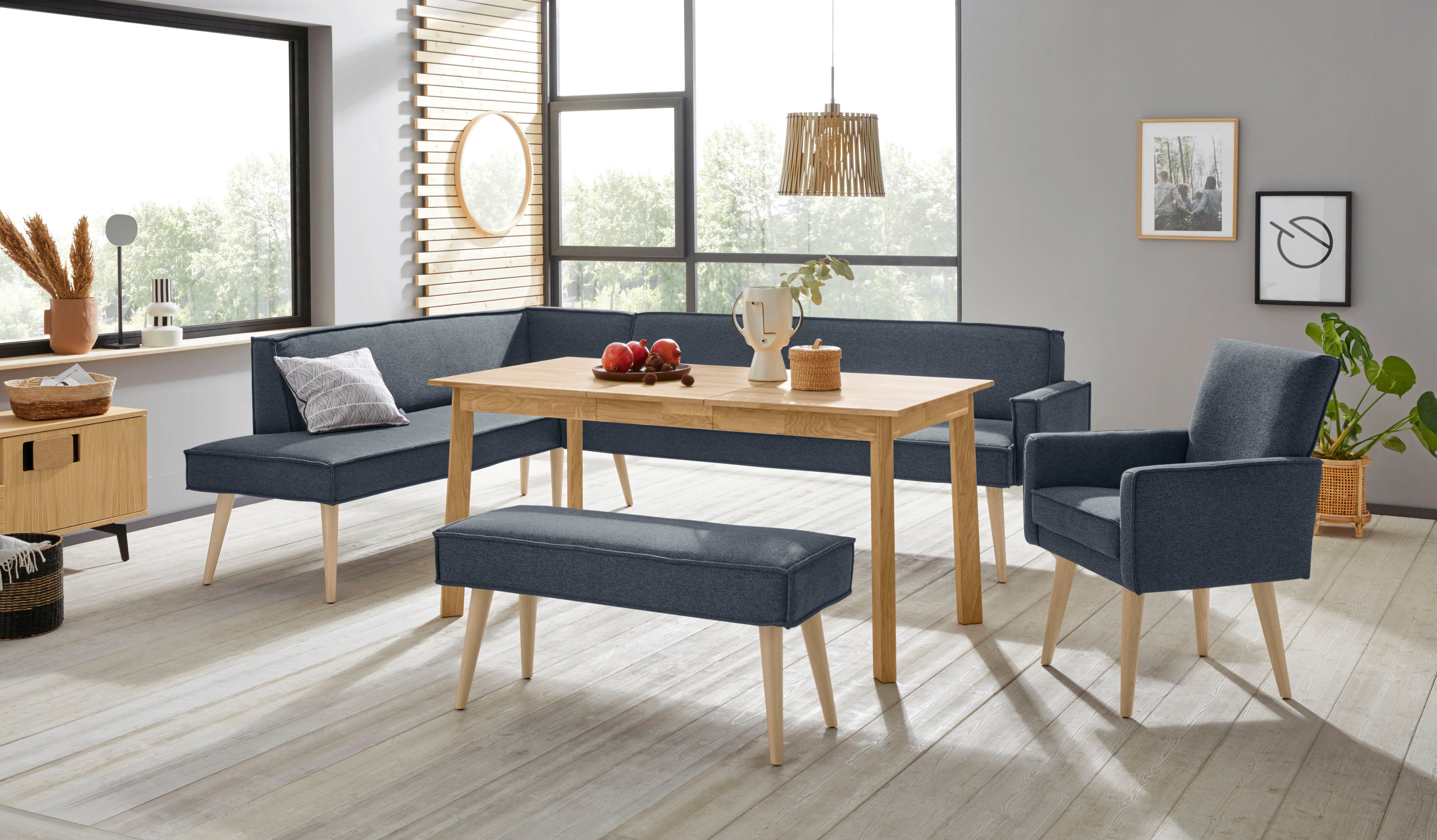 exxpo - sofa fashion Hoekbank Lungo, moderne paspelnaad, comfortabel en elegant, hoge houten voet